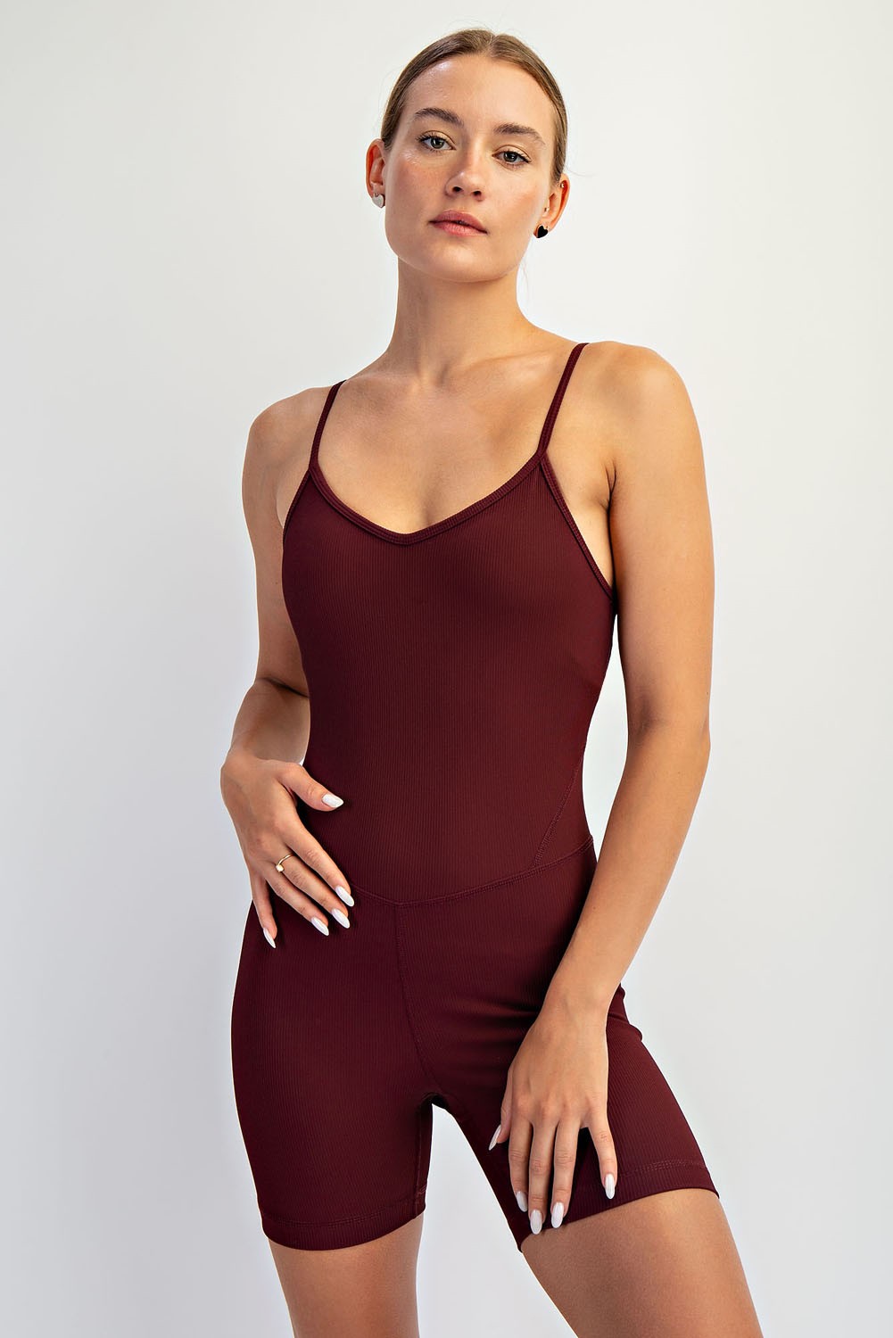 Ribbed Wine Romper
