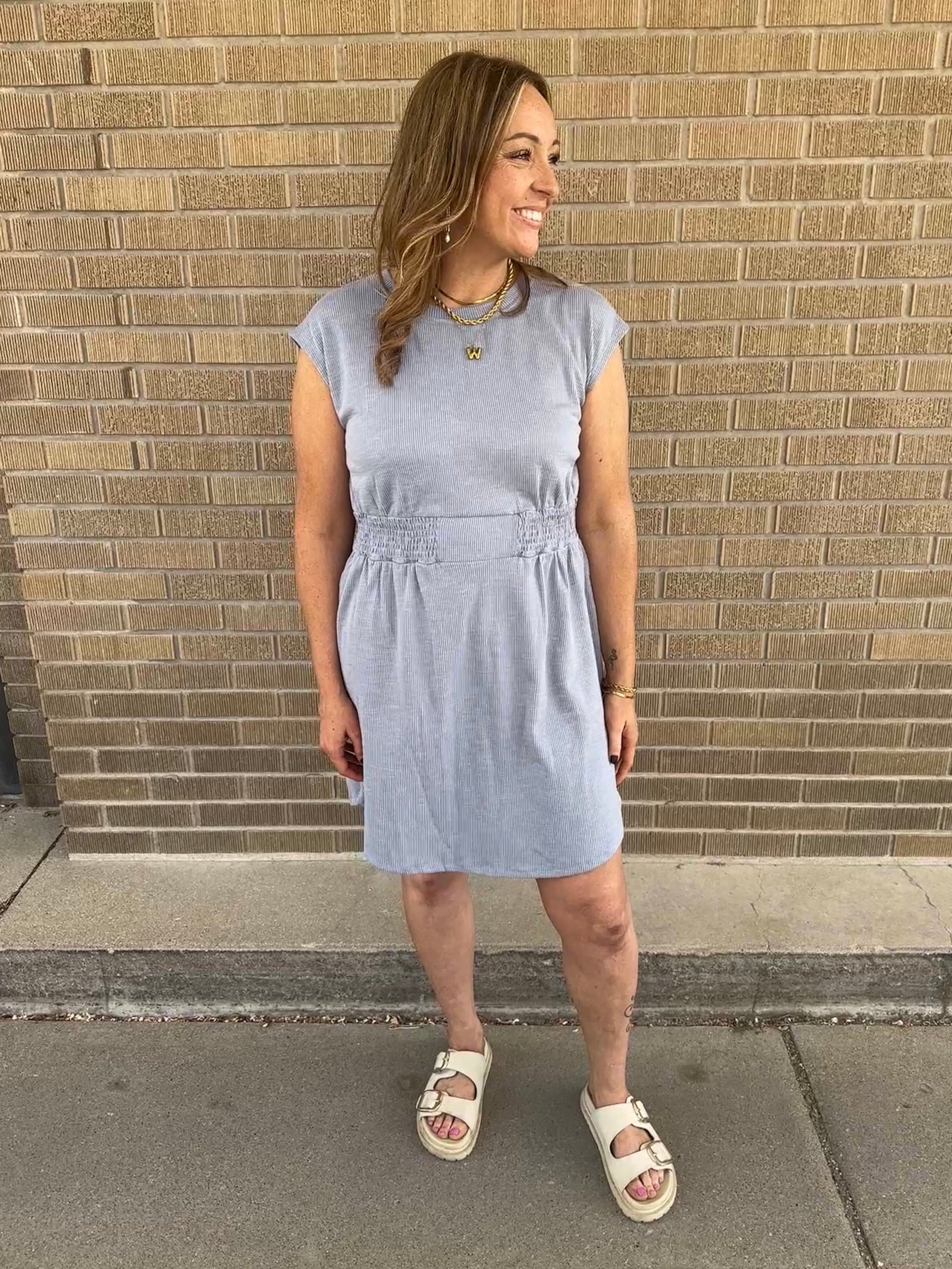 Blue Ribbed Mini Dress