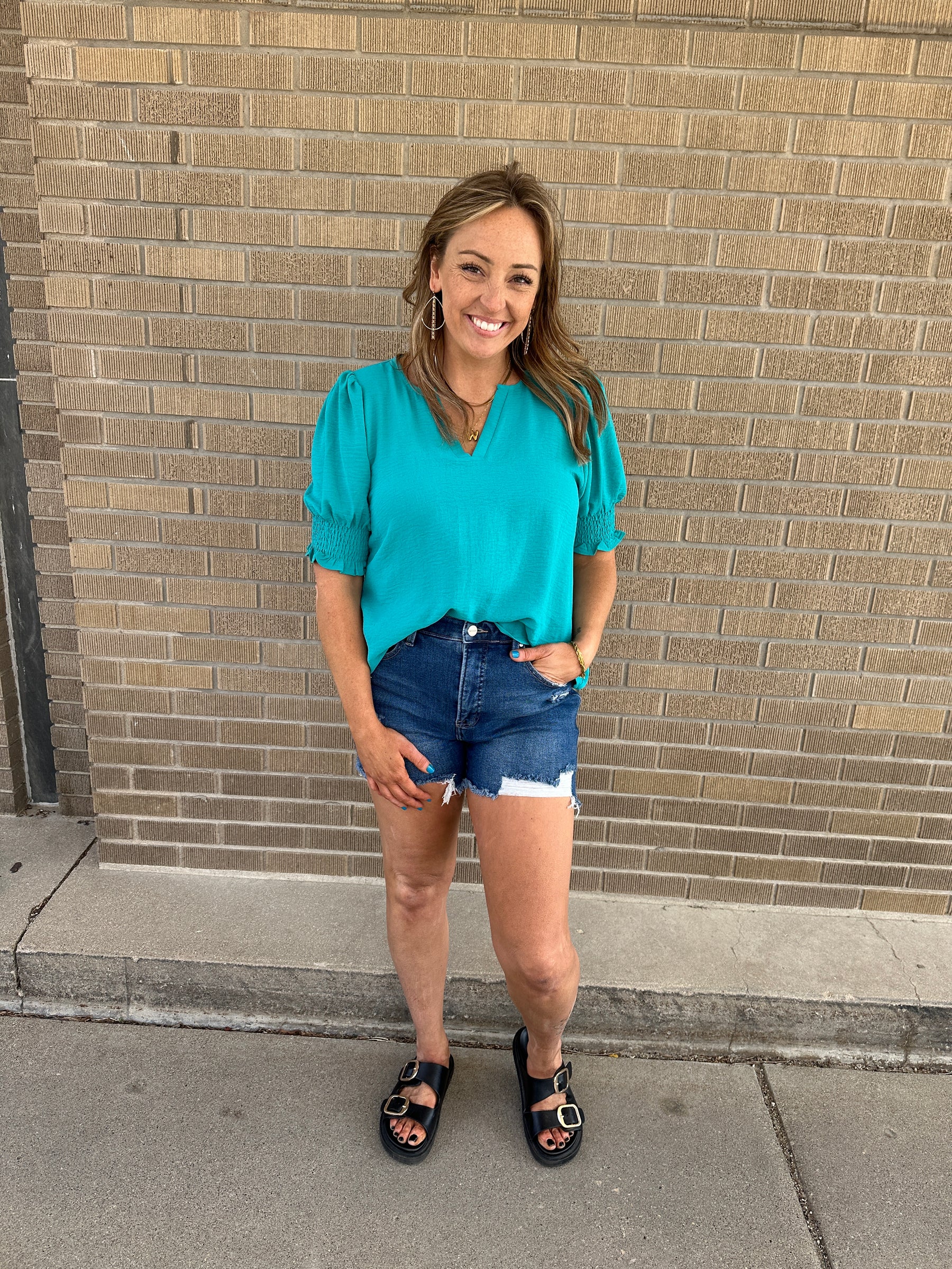 Perfect Crinkle Blouse - Teal