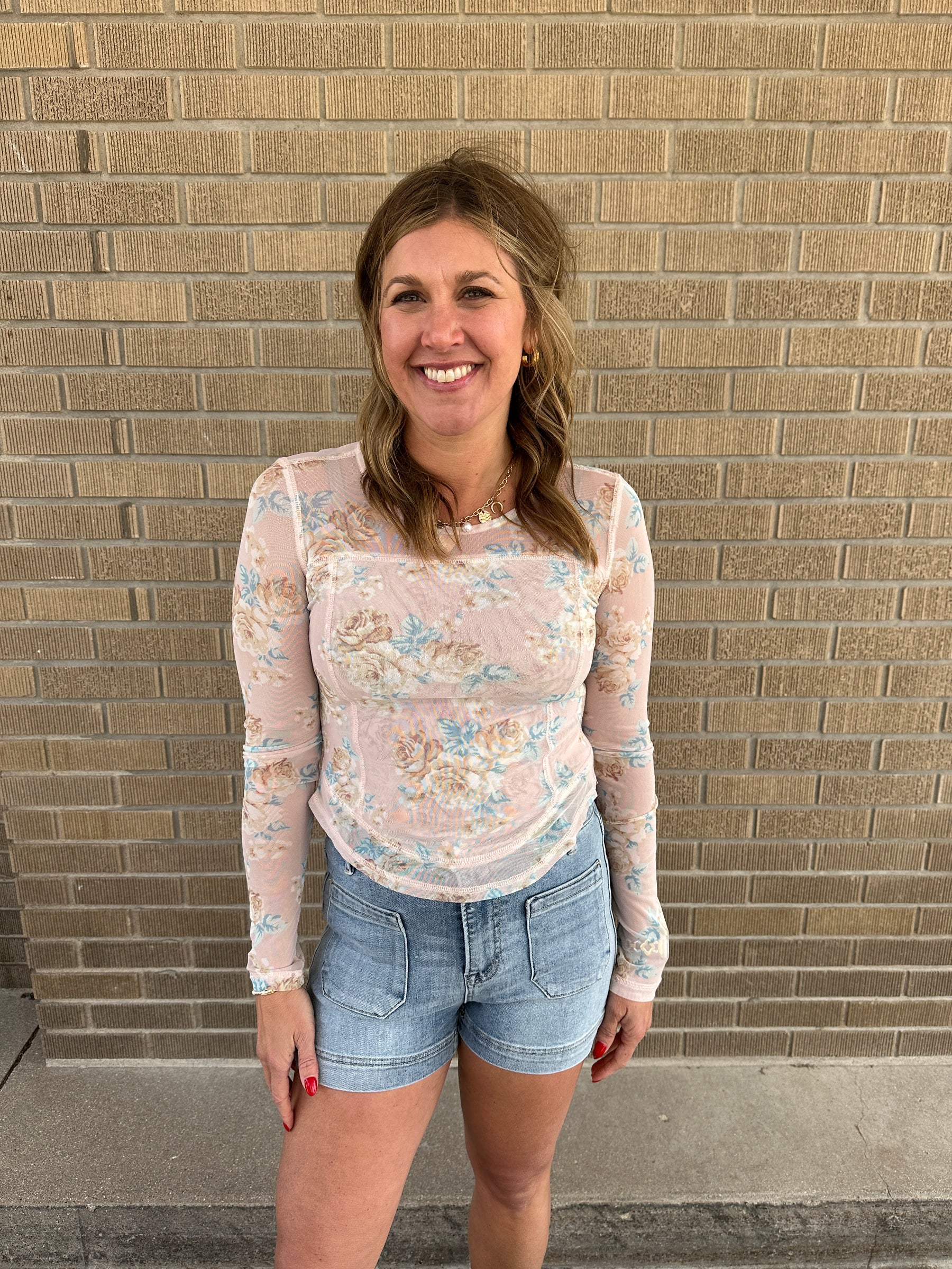 Blush Floral Mesh Long Sleeve Top