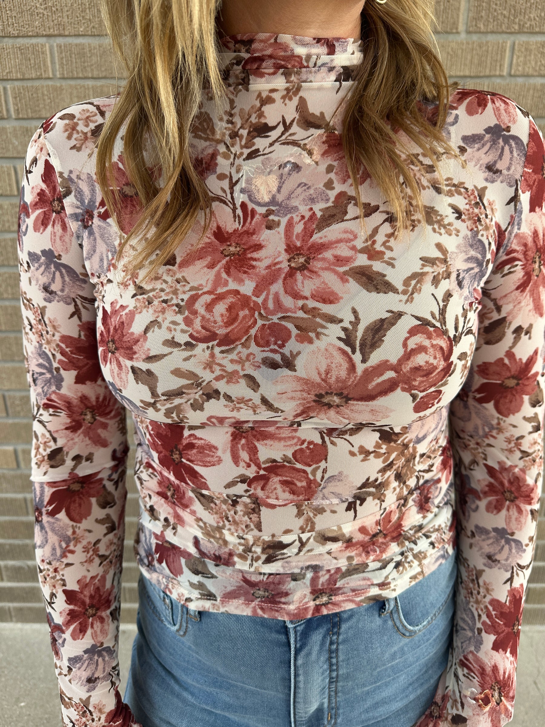 Floral Mesh Top - Cream