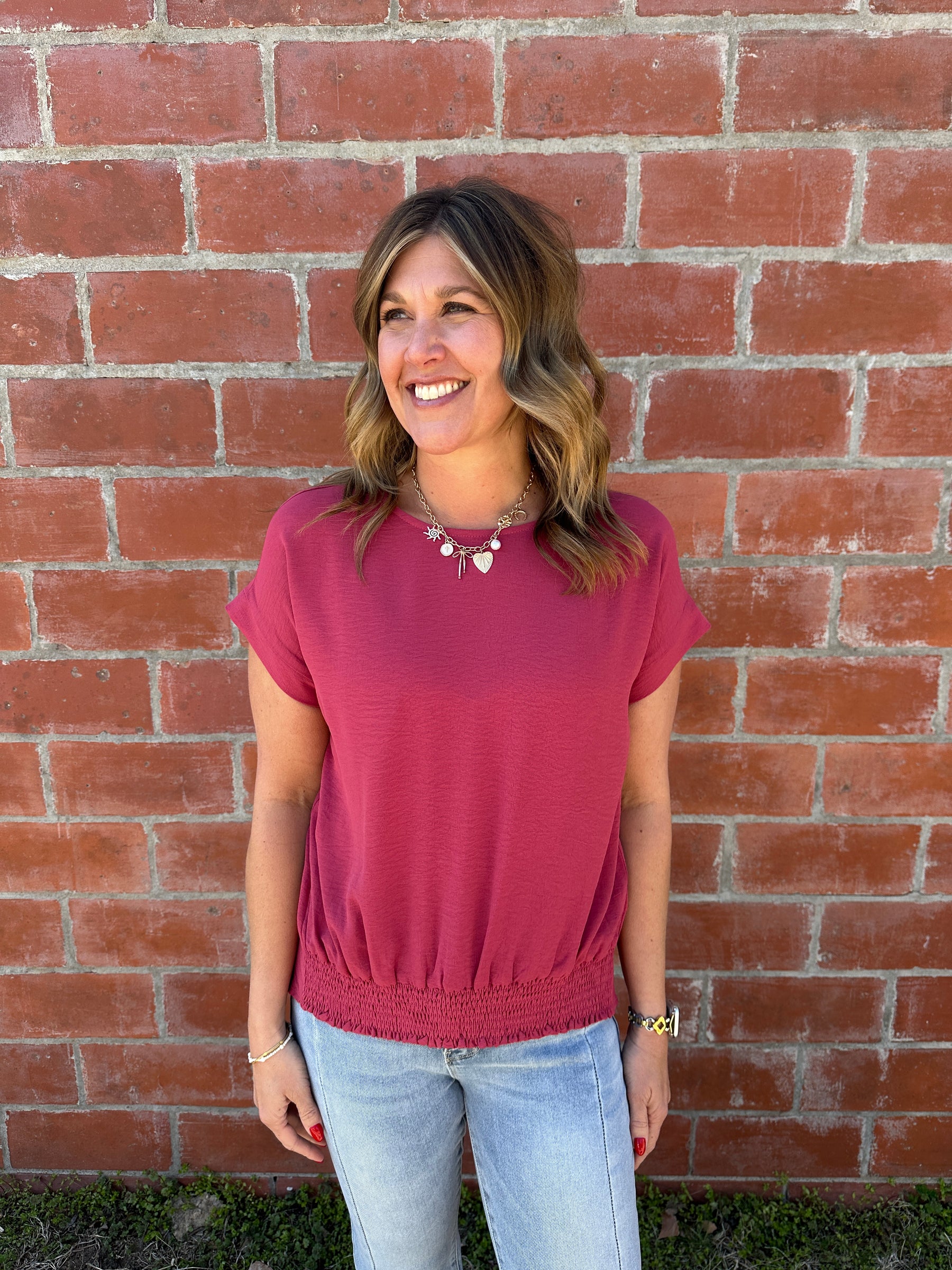 Smocked Hem Crinkle Top - Terracotta