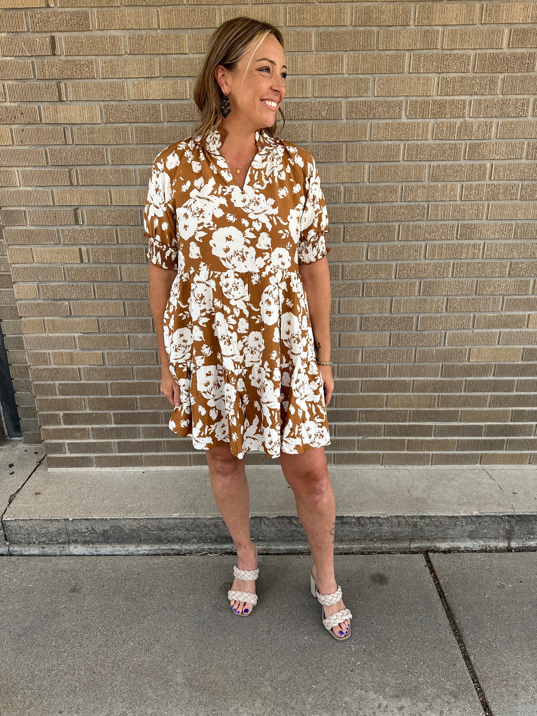 Camel Floral Dress