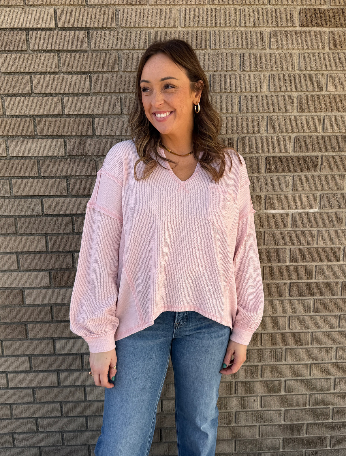 Ribbed Knit Long Sleeve - Light Pink