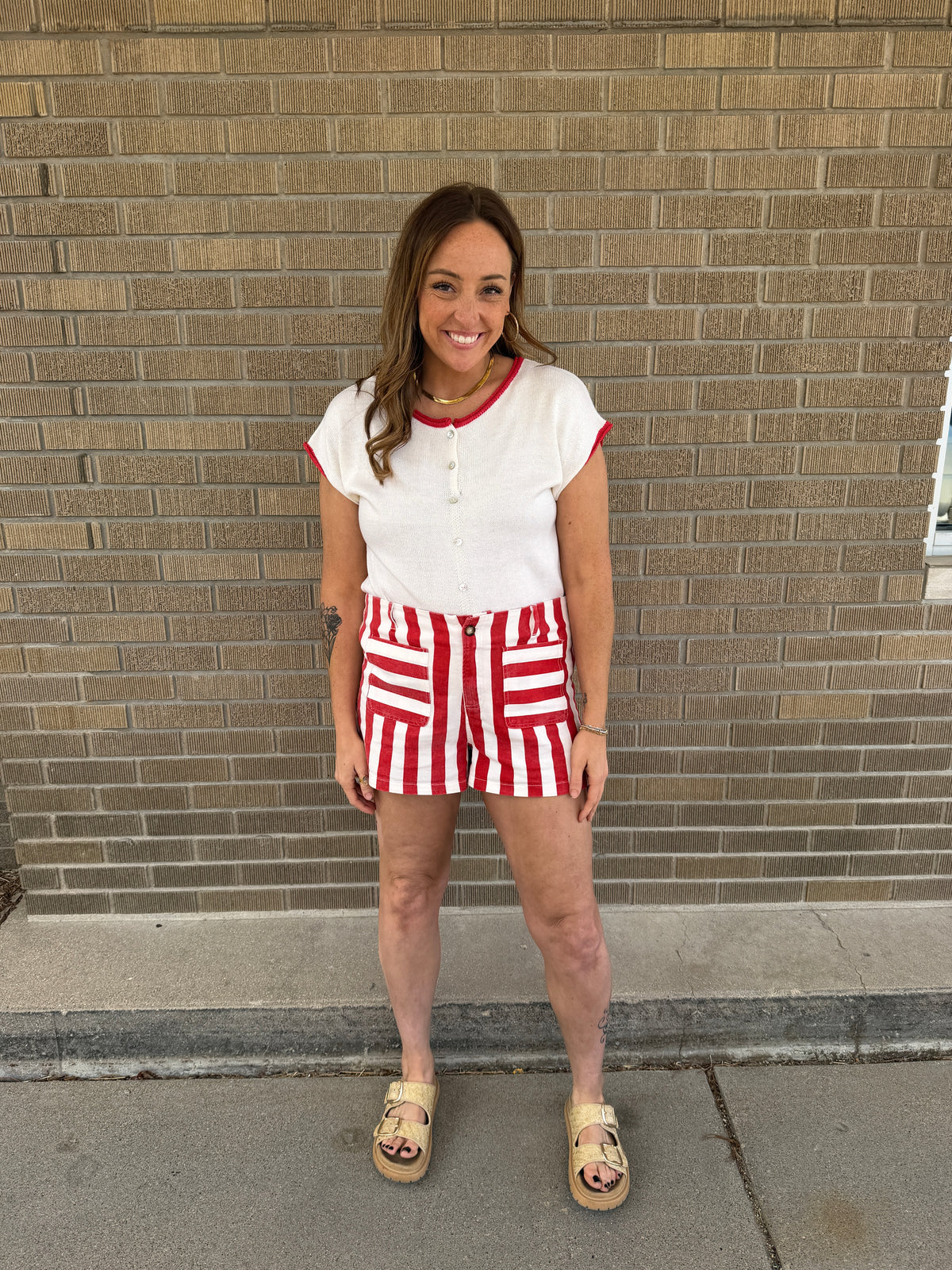 Red and White Stripe Shorts