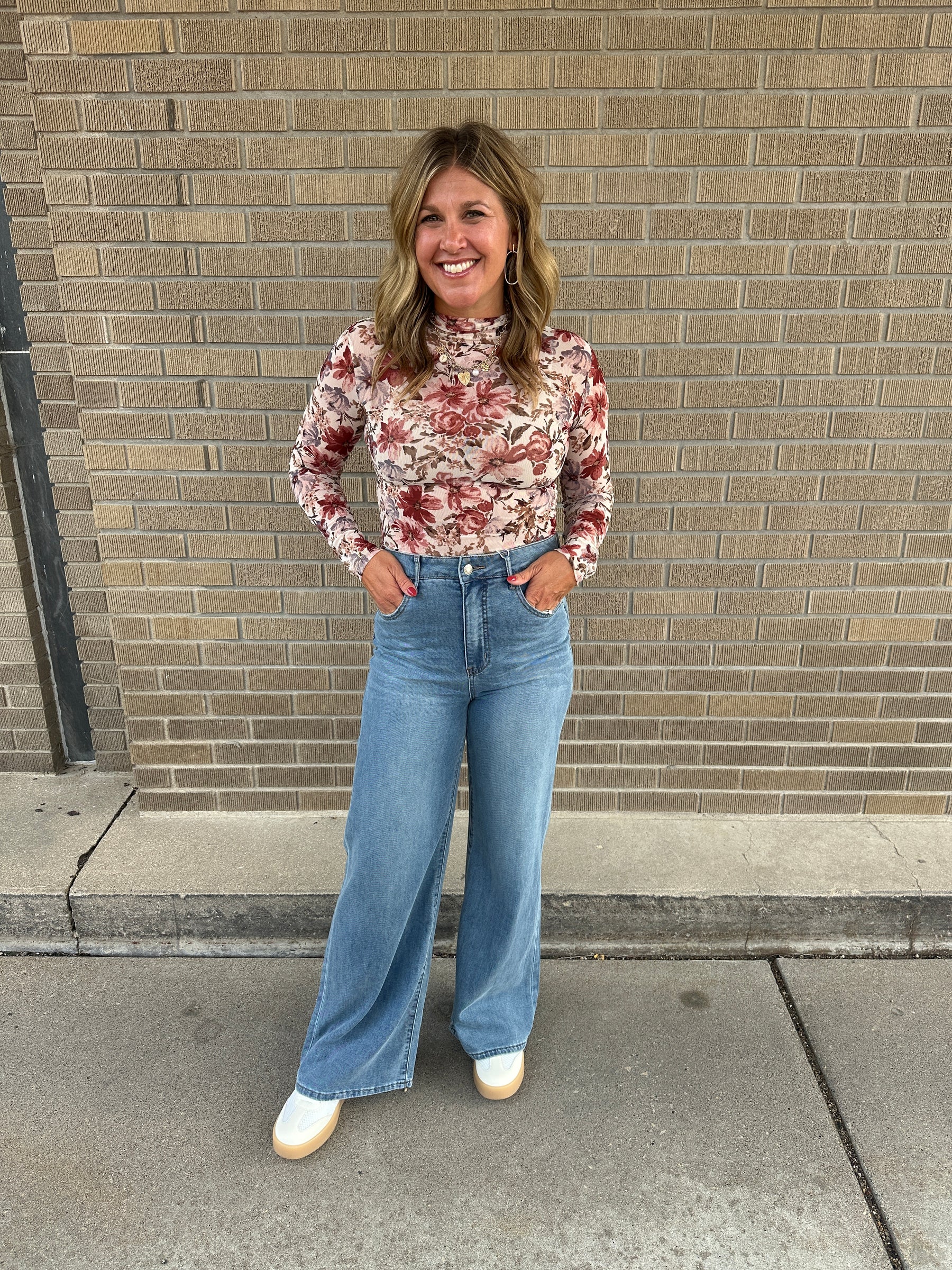 Floral Mesh Top - Cream
