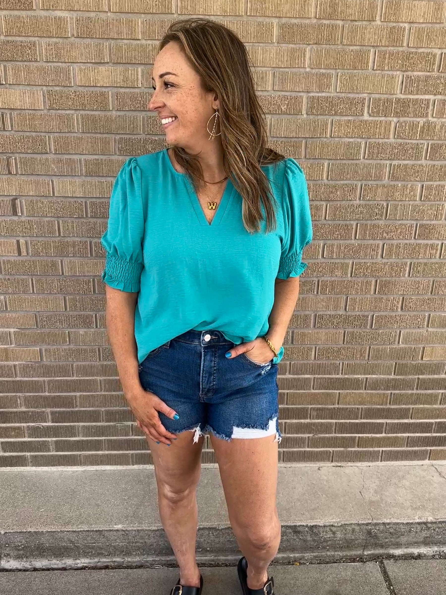 Perfect Crinkle Blouse - Teal