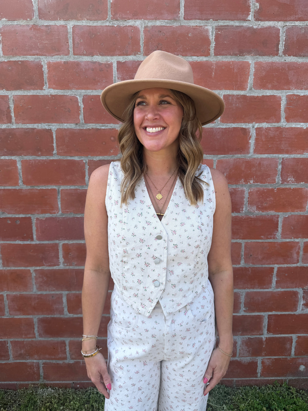 Pink Floral Denim Vest