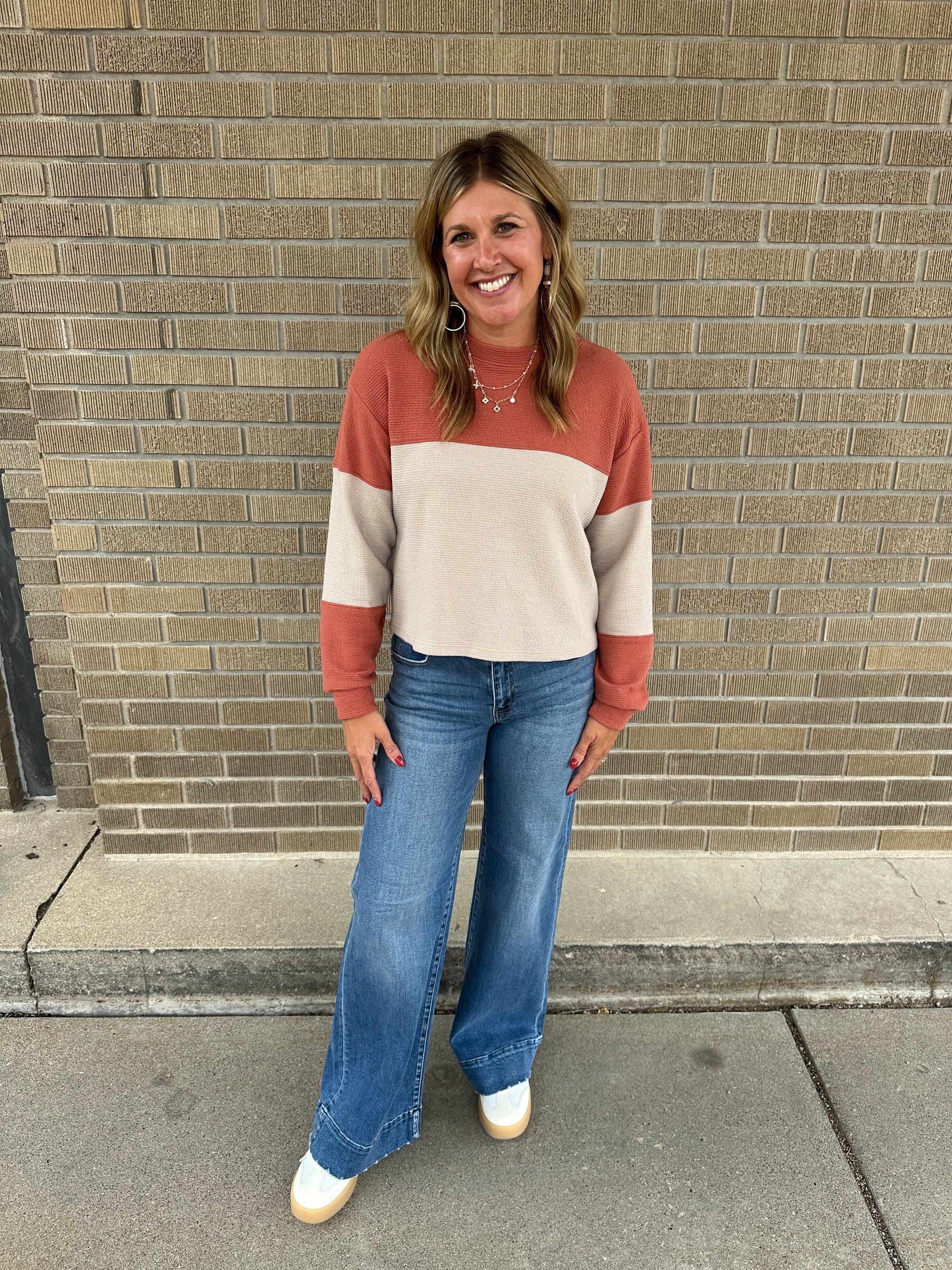 Cloudy Knit Color Block - Rust