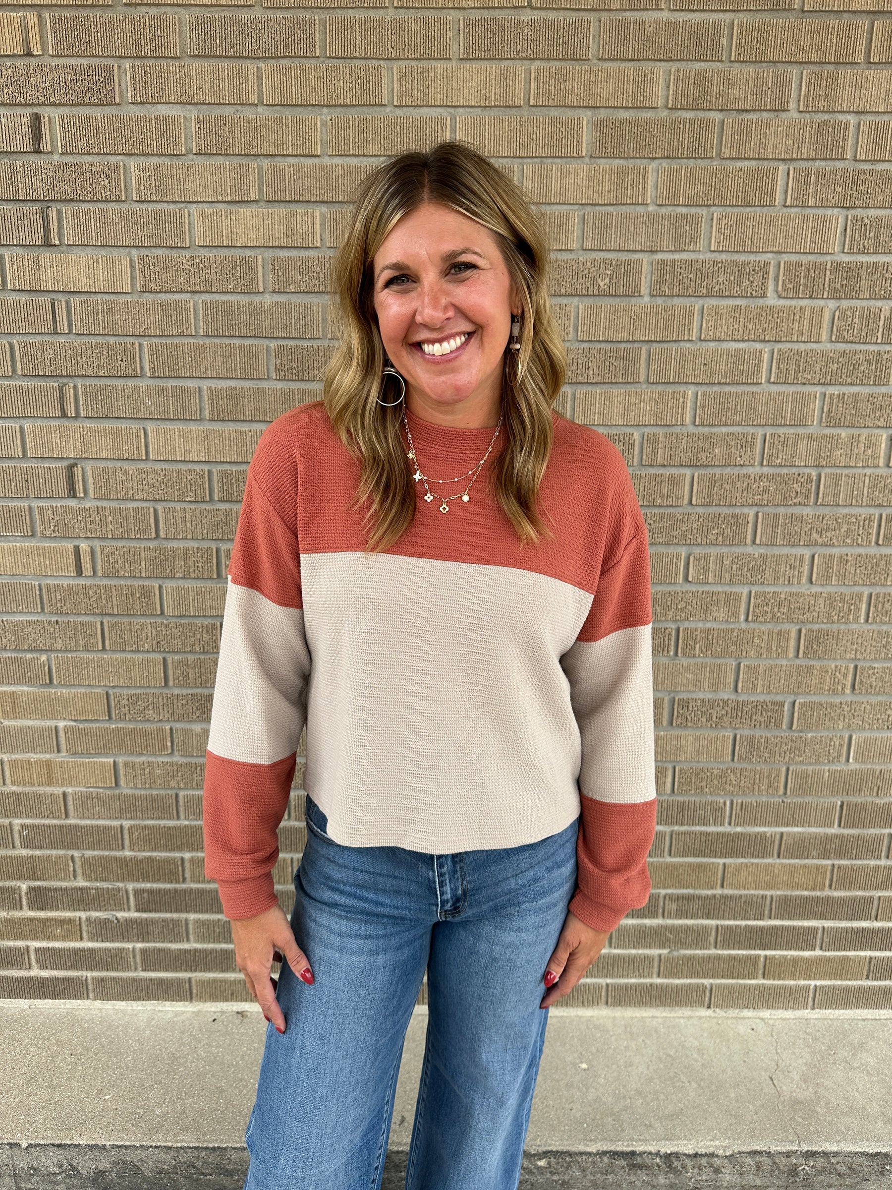 Cloudy Knit Color Block - Rust