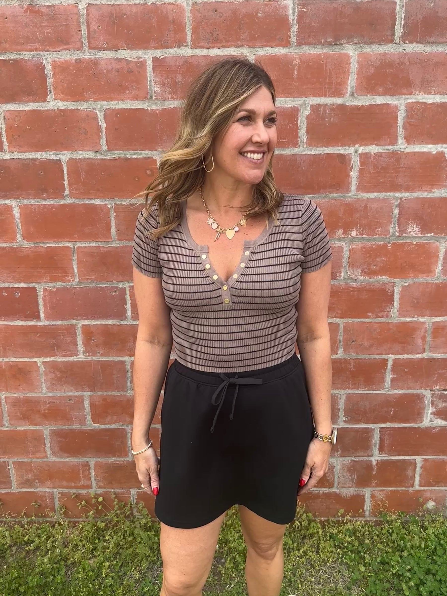 Taupe and Black Stripe Crop Sweater
