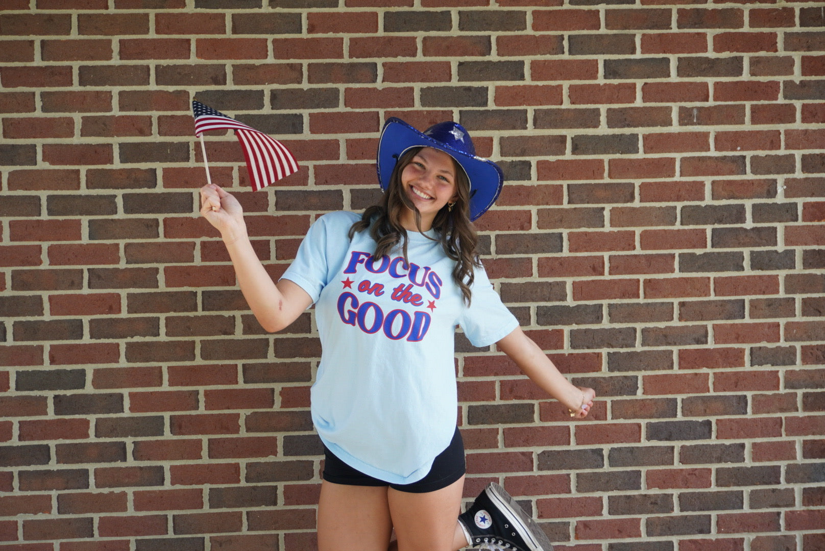 Focus On The Good Tee - Blue & Red
