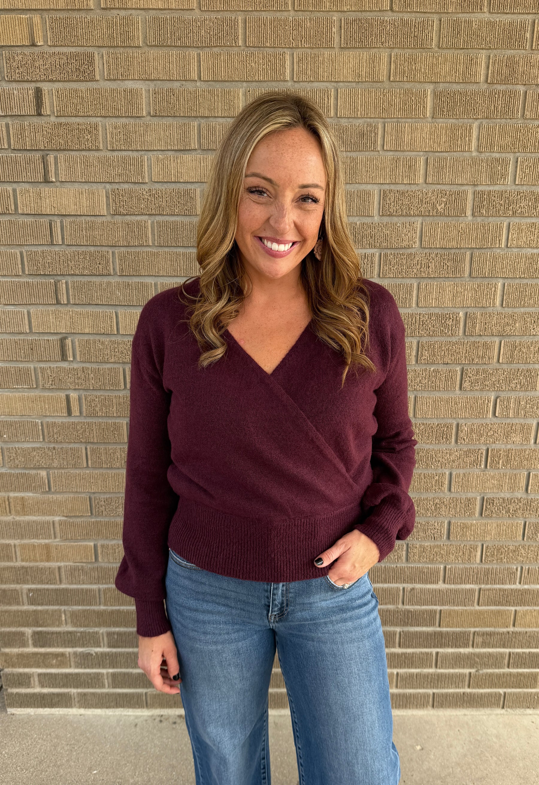 Dark Cherry Split Neck Sweater