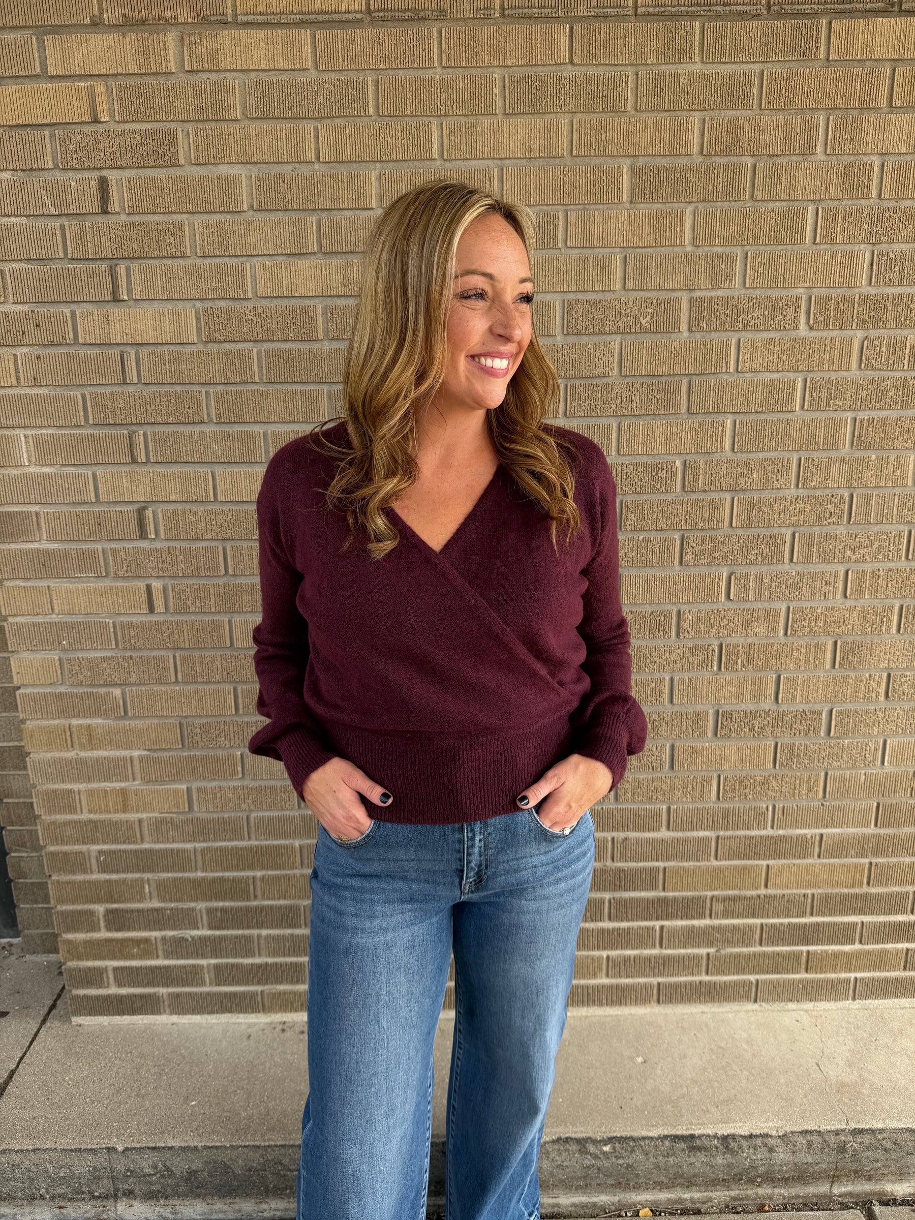 Dark Cherry Split Neck Sweater
