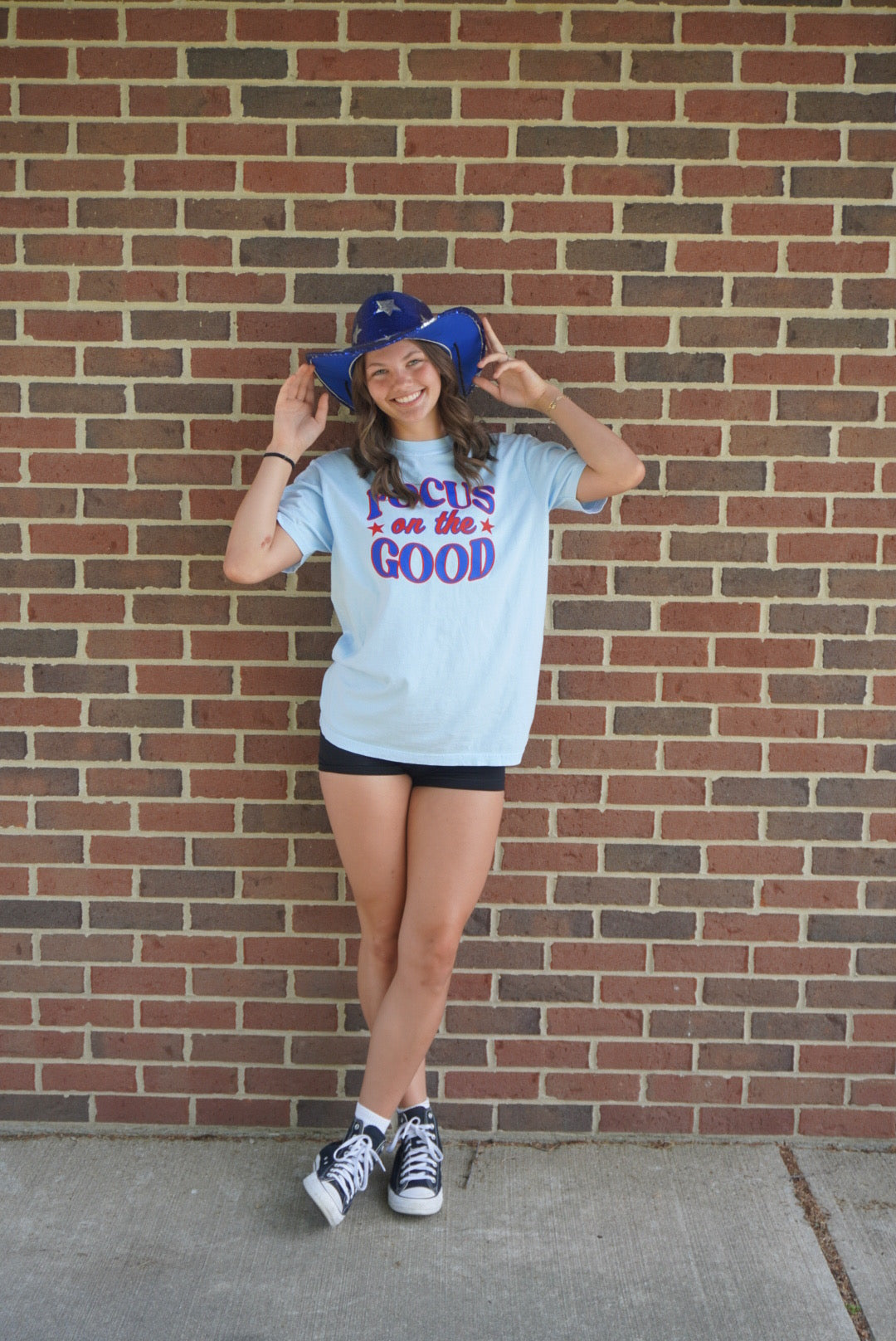 Focus On The Good Tee - Blue & Red