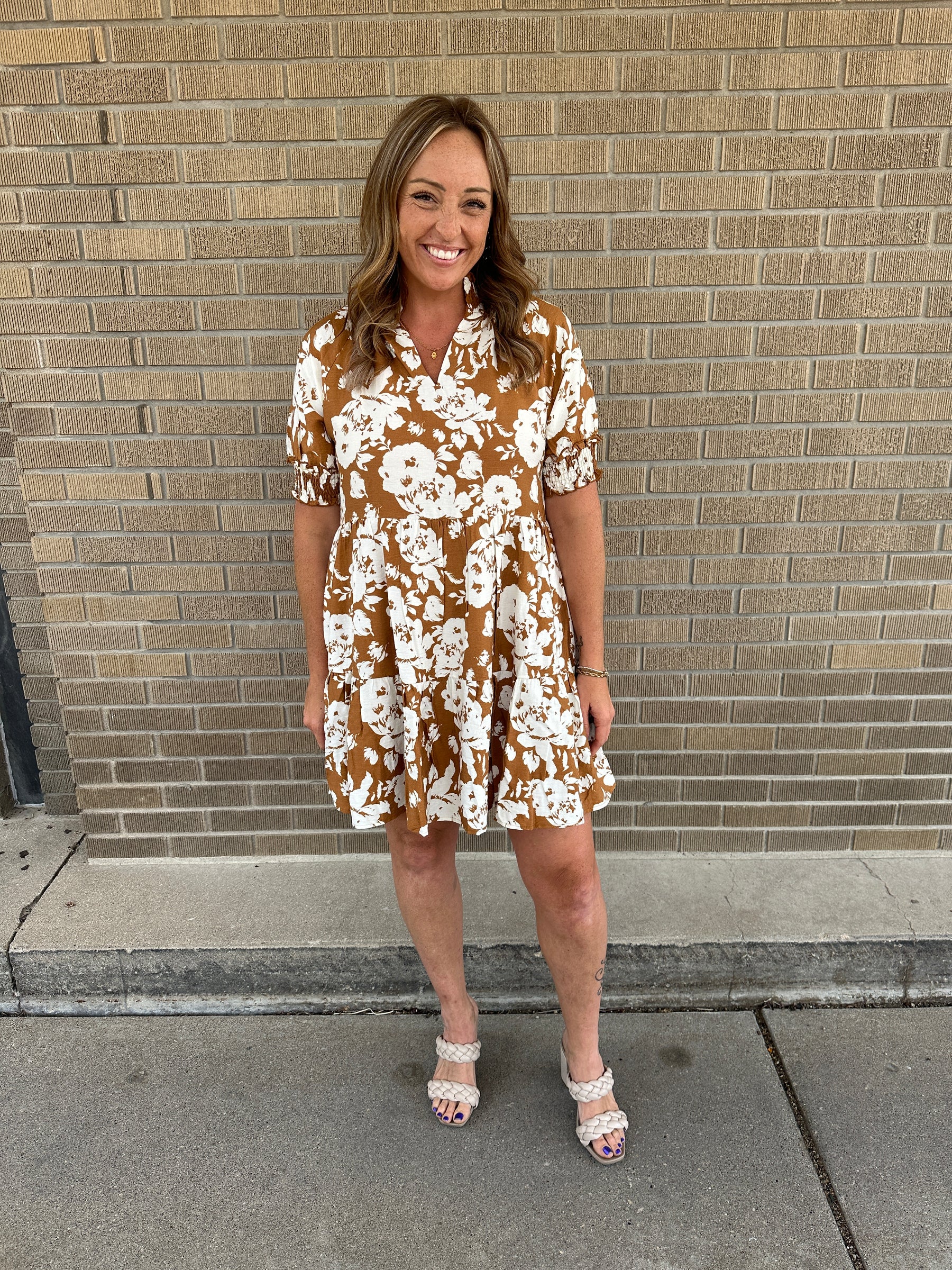 Camel Floral Dress