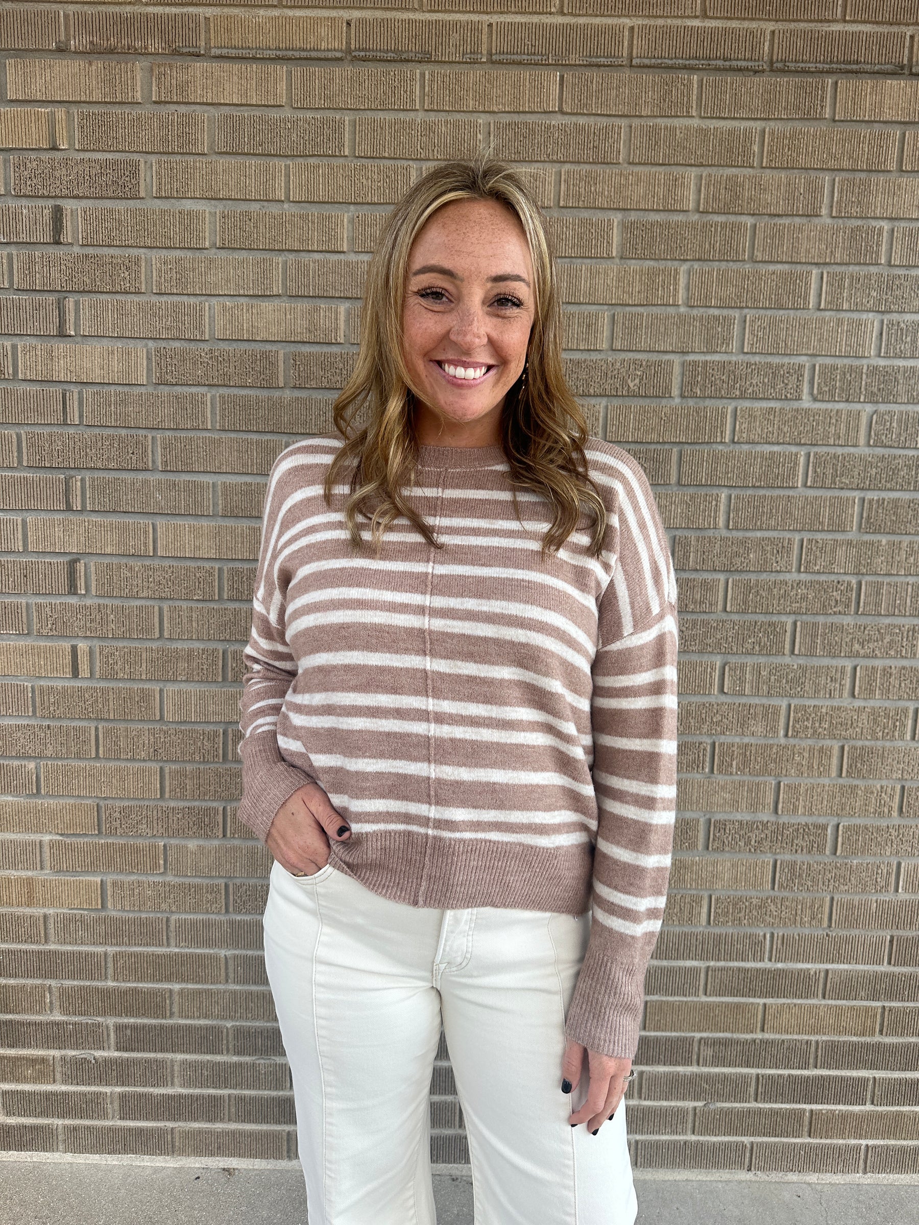 Classic Stripe Sweater - Taupe