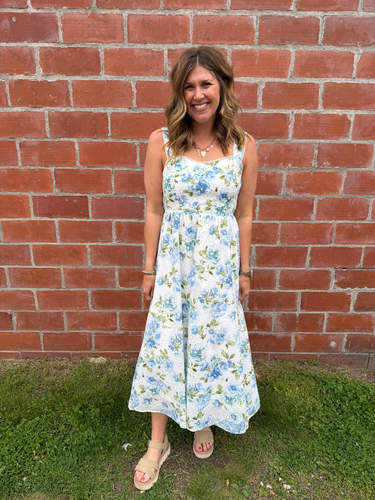 Blue Floral Midi Dress