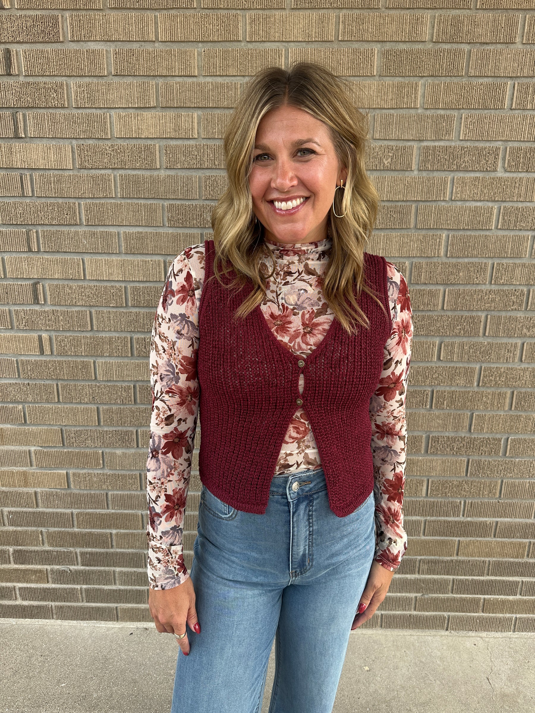 Essential Crochet Vest - Wine
