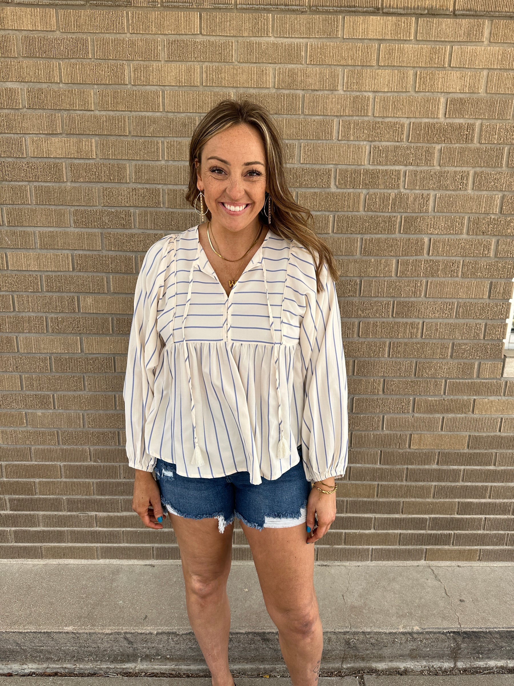 Babydoll Blue Stripe Blouse