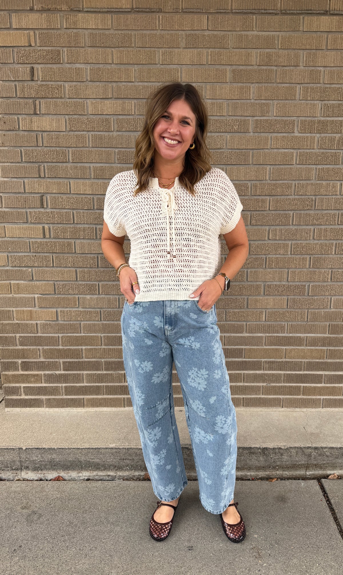 Blue Floral Barrel Jeans