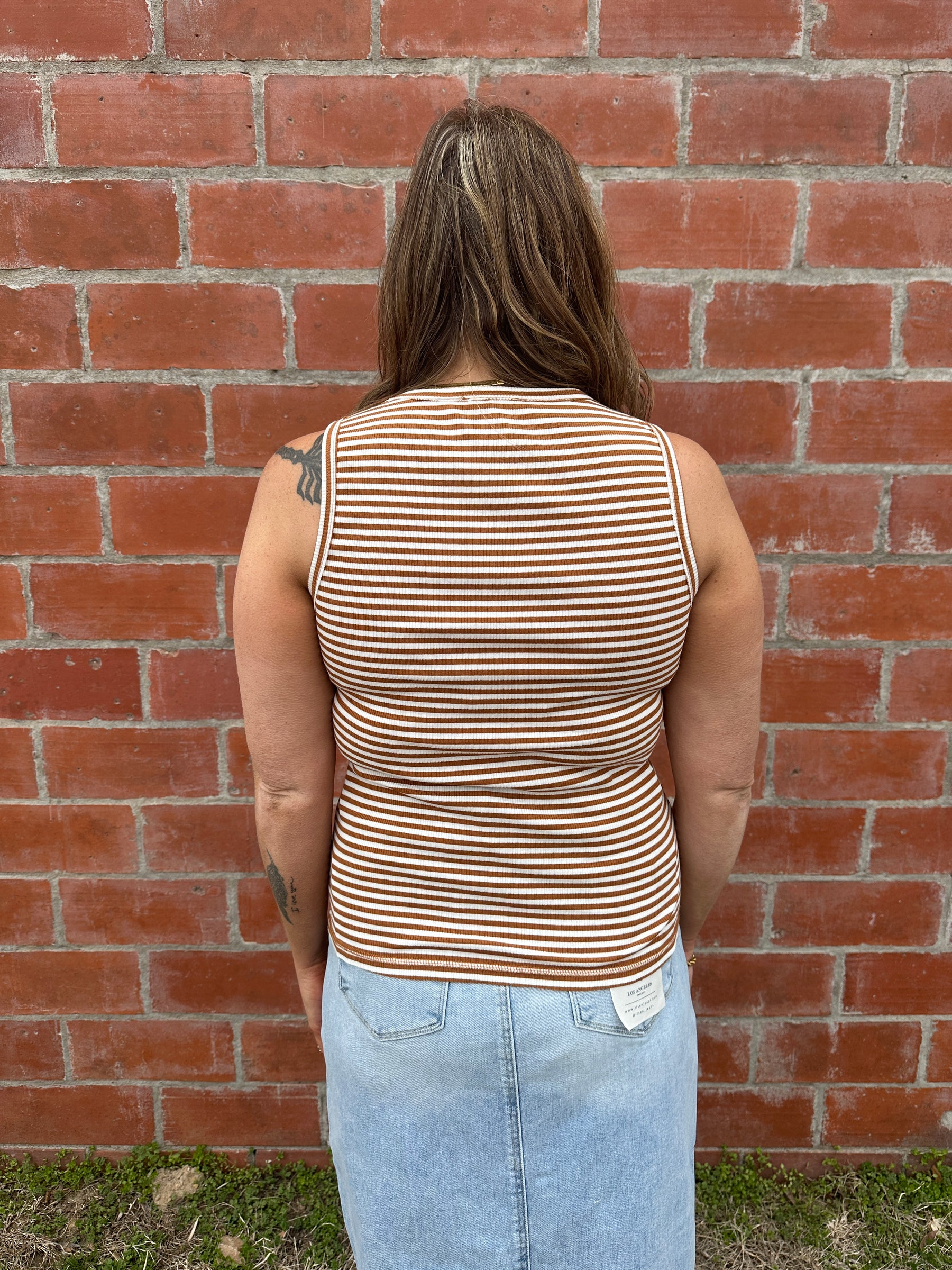 Camel and White Stripe Tank