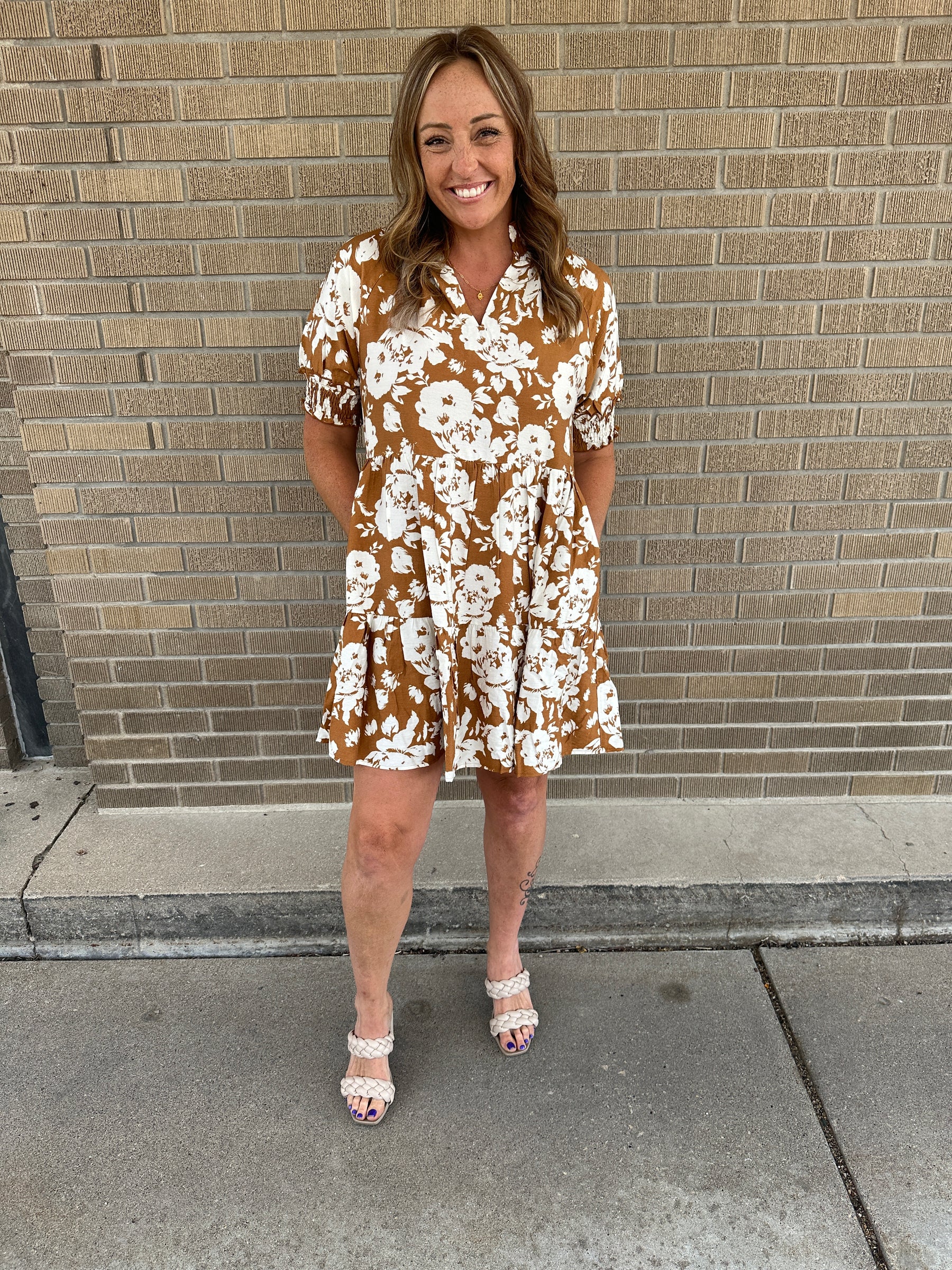 Camel Floral Dress