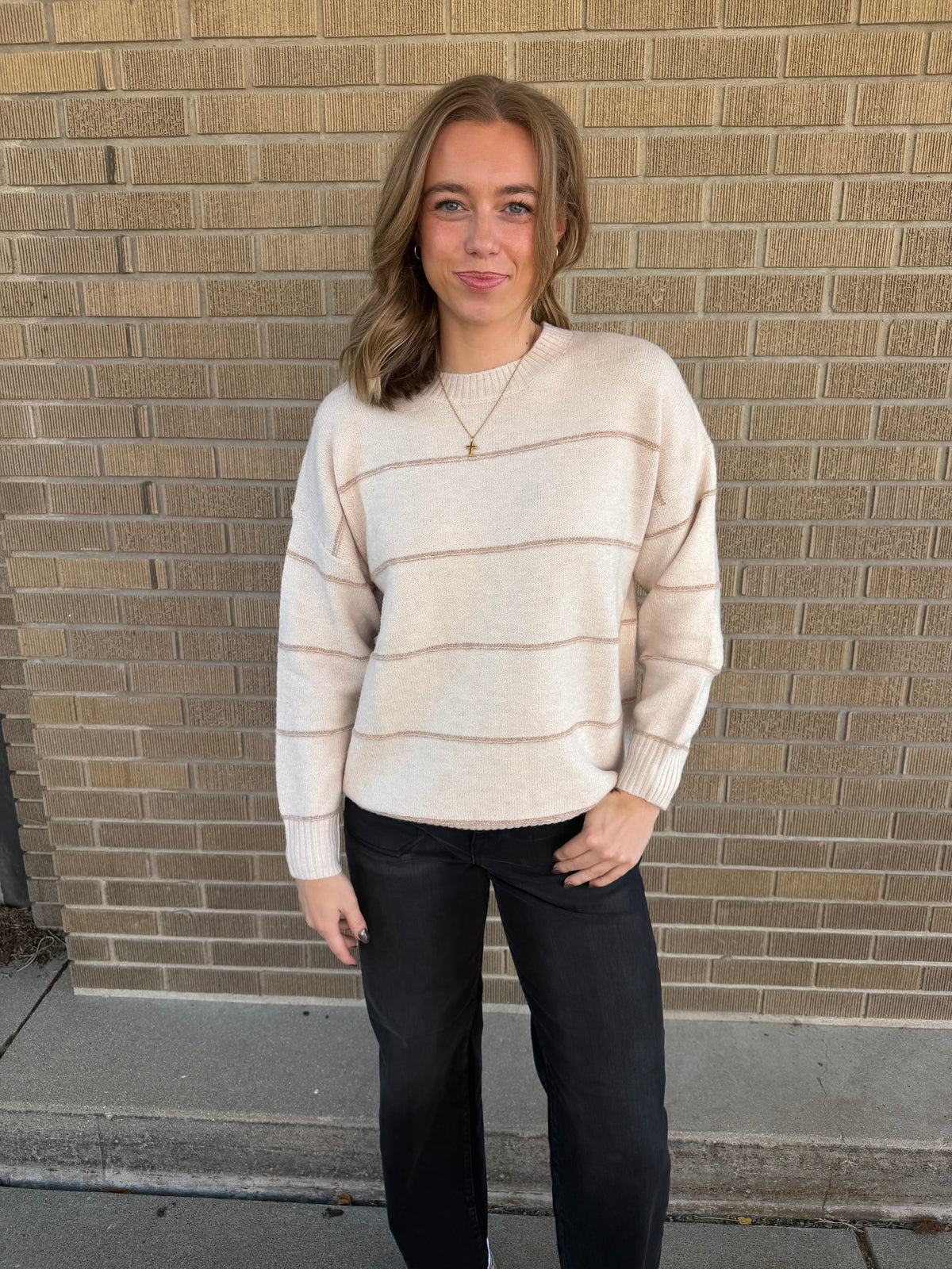 Oversized Wide-Stripe Sweater-Cream