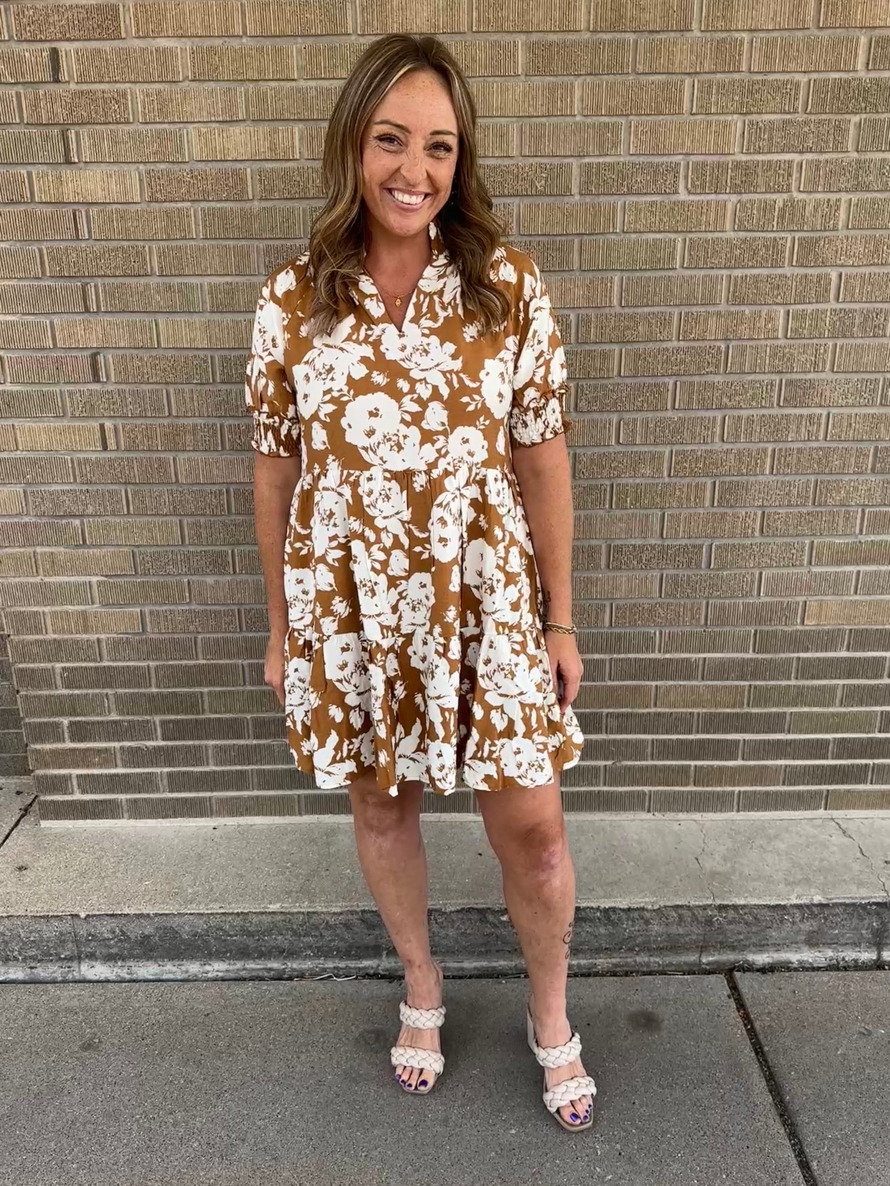 Camel Floral Dress