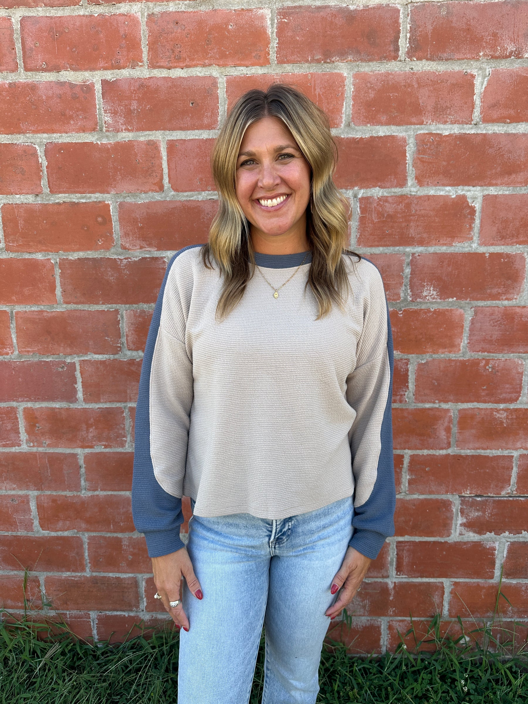 Cloudy Knit Color Block - Denim