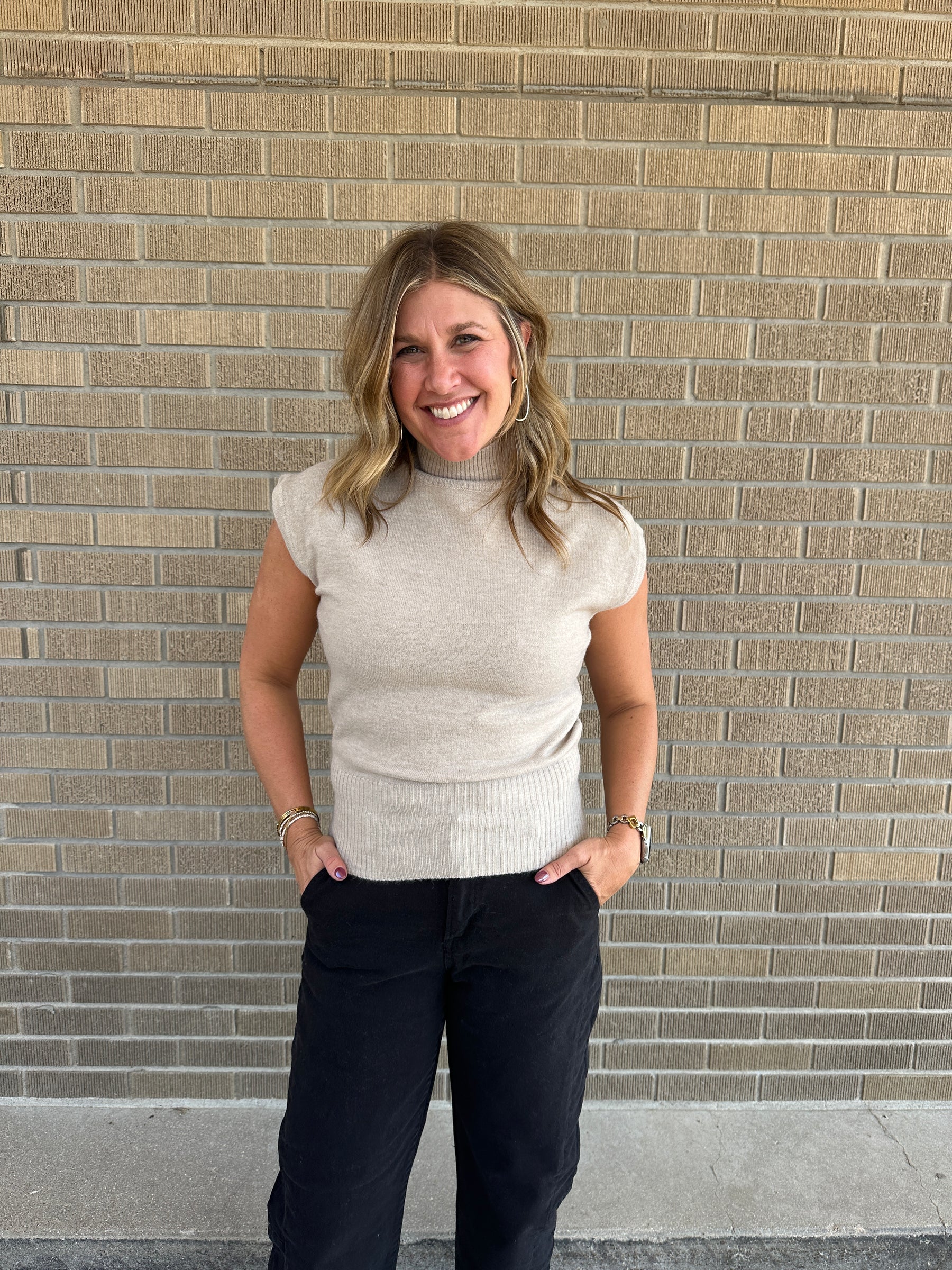 Mock Neck Taupe Sweater