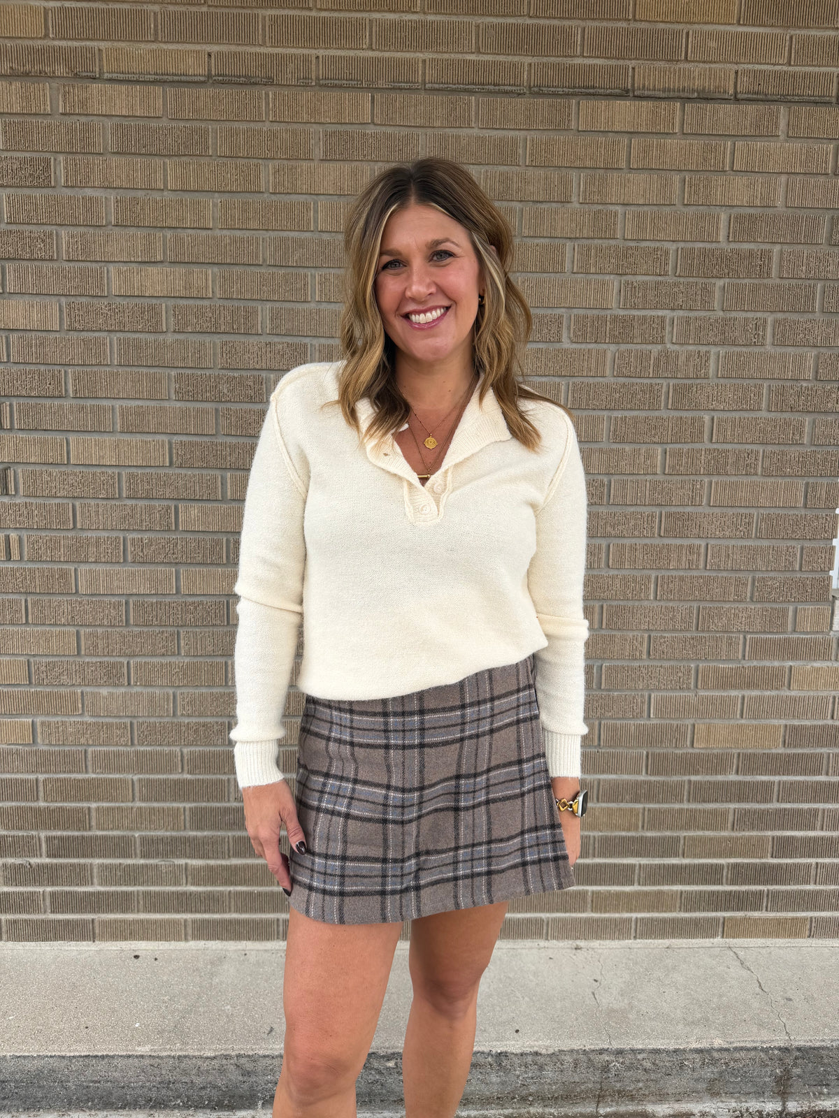Half Button Sweater- Ivory