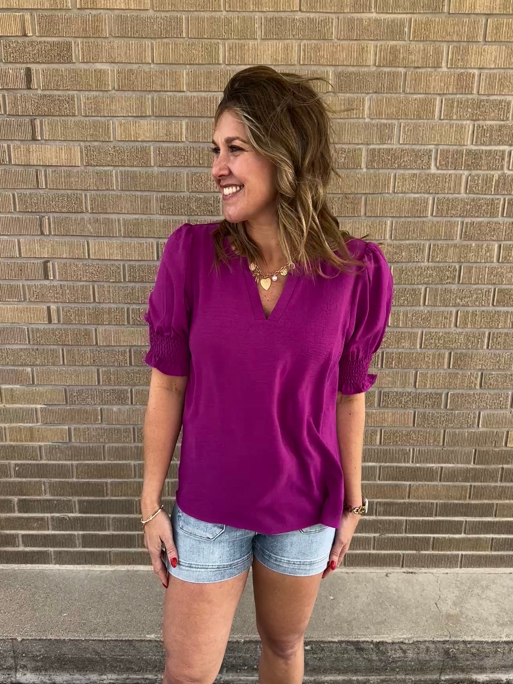 Perfect Crinkle Blouse - Magenta