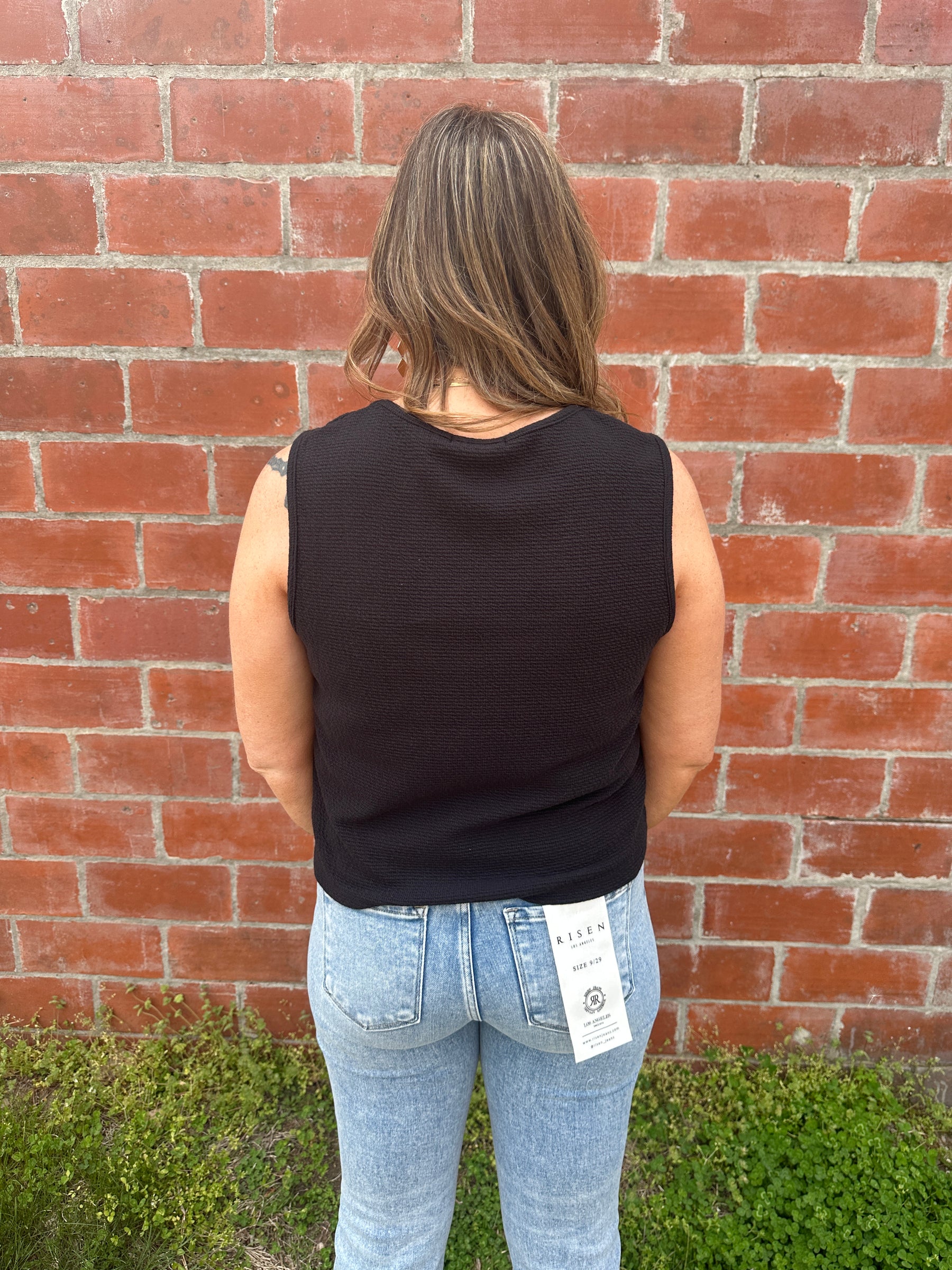 Black Square Neck Cloudy Knit Tank