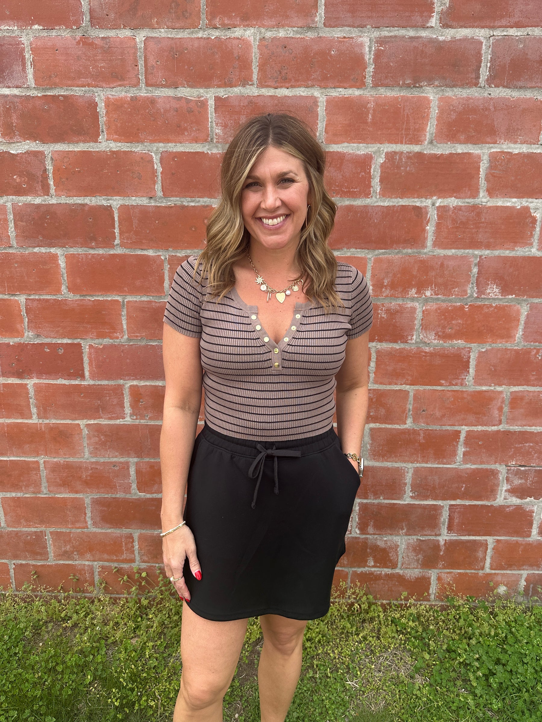 Taupe and Black Stripe Crop Sweater