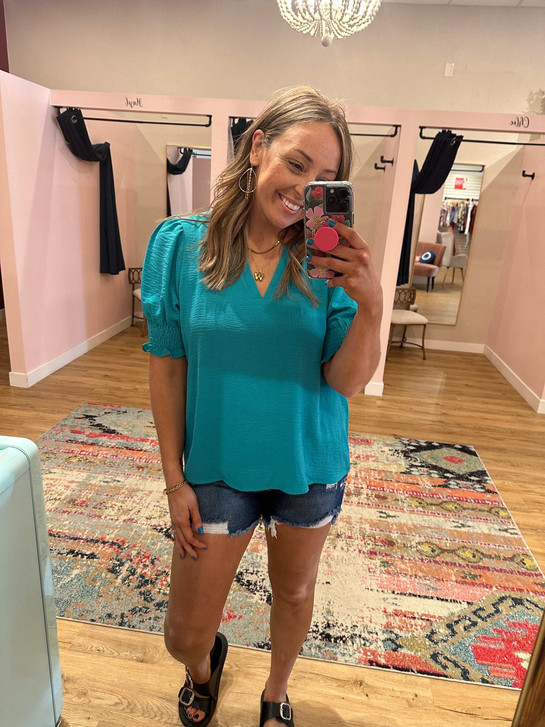 Perfect Crinkle Blouse - Teal