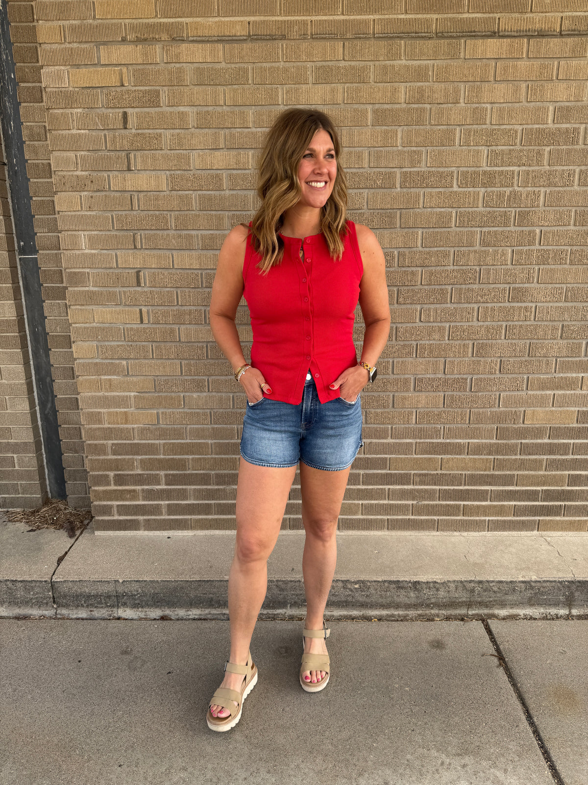 Button Up Tank - Red
