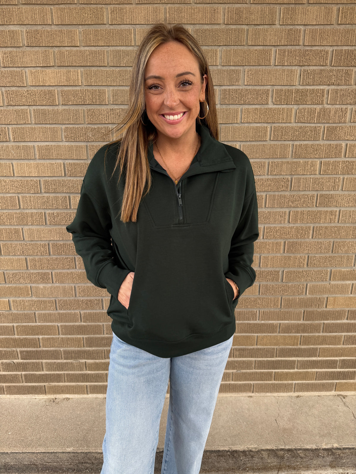 Modal Zip Up Pullover - Regency Green