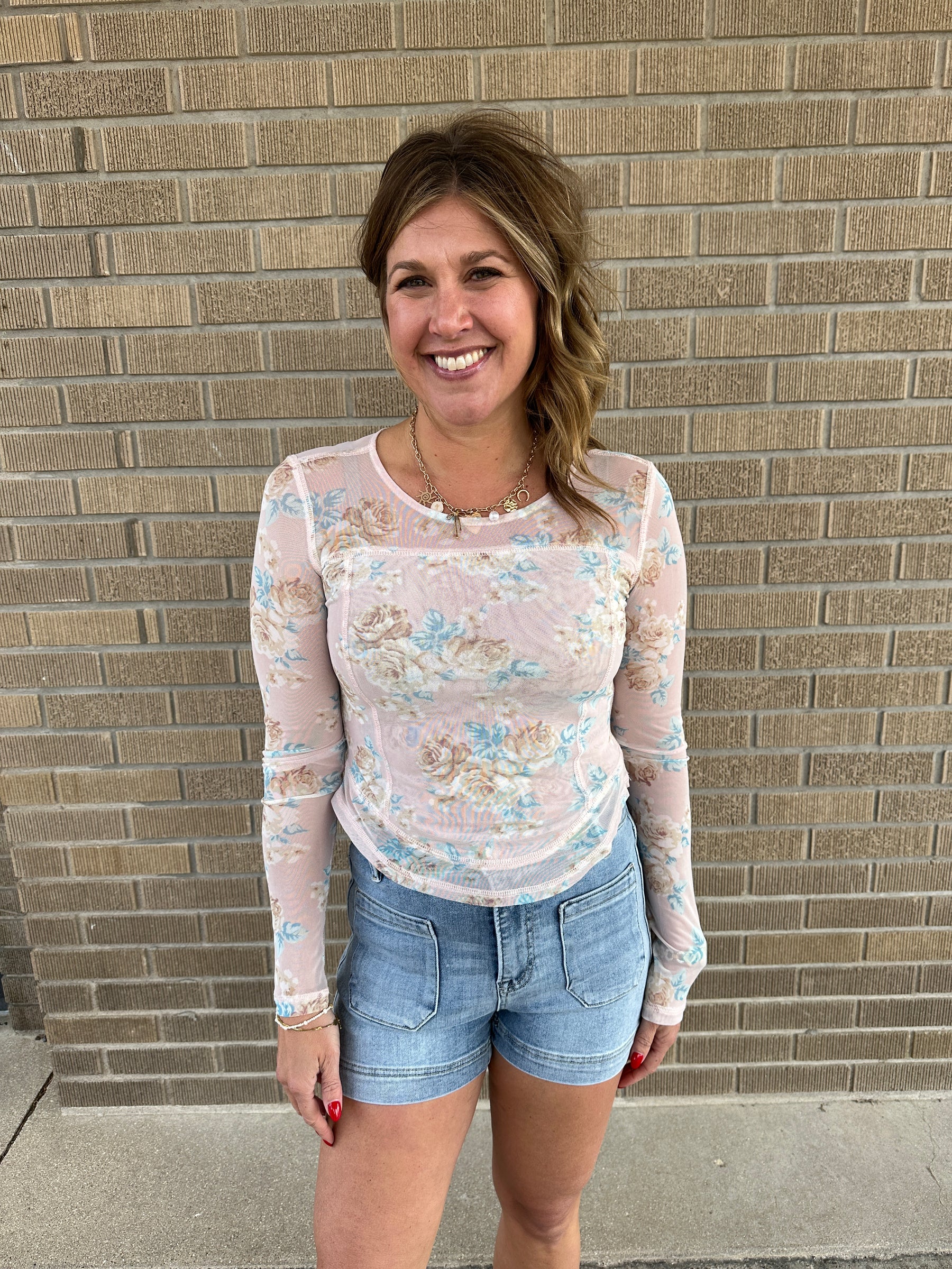 Blush Floral Mesh Long Sleeve Top