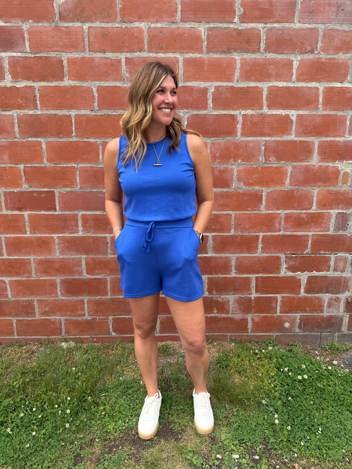 Out and About Romper - Cobalt