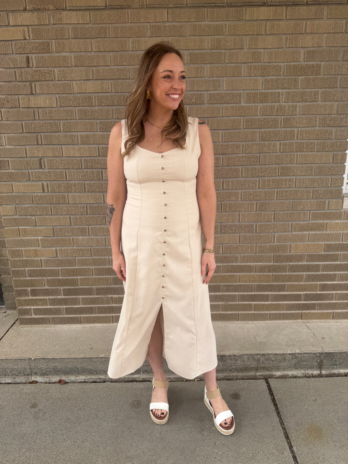 Khaki Button Up Dress