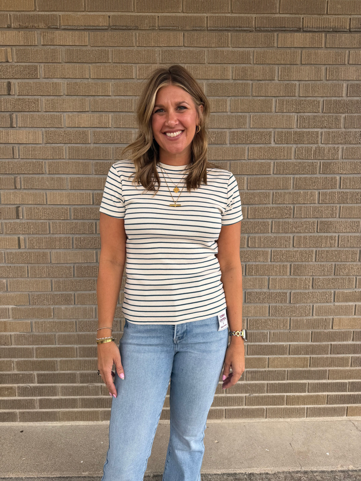 Annie Tee - Cream Blue Stripe