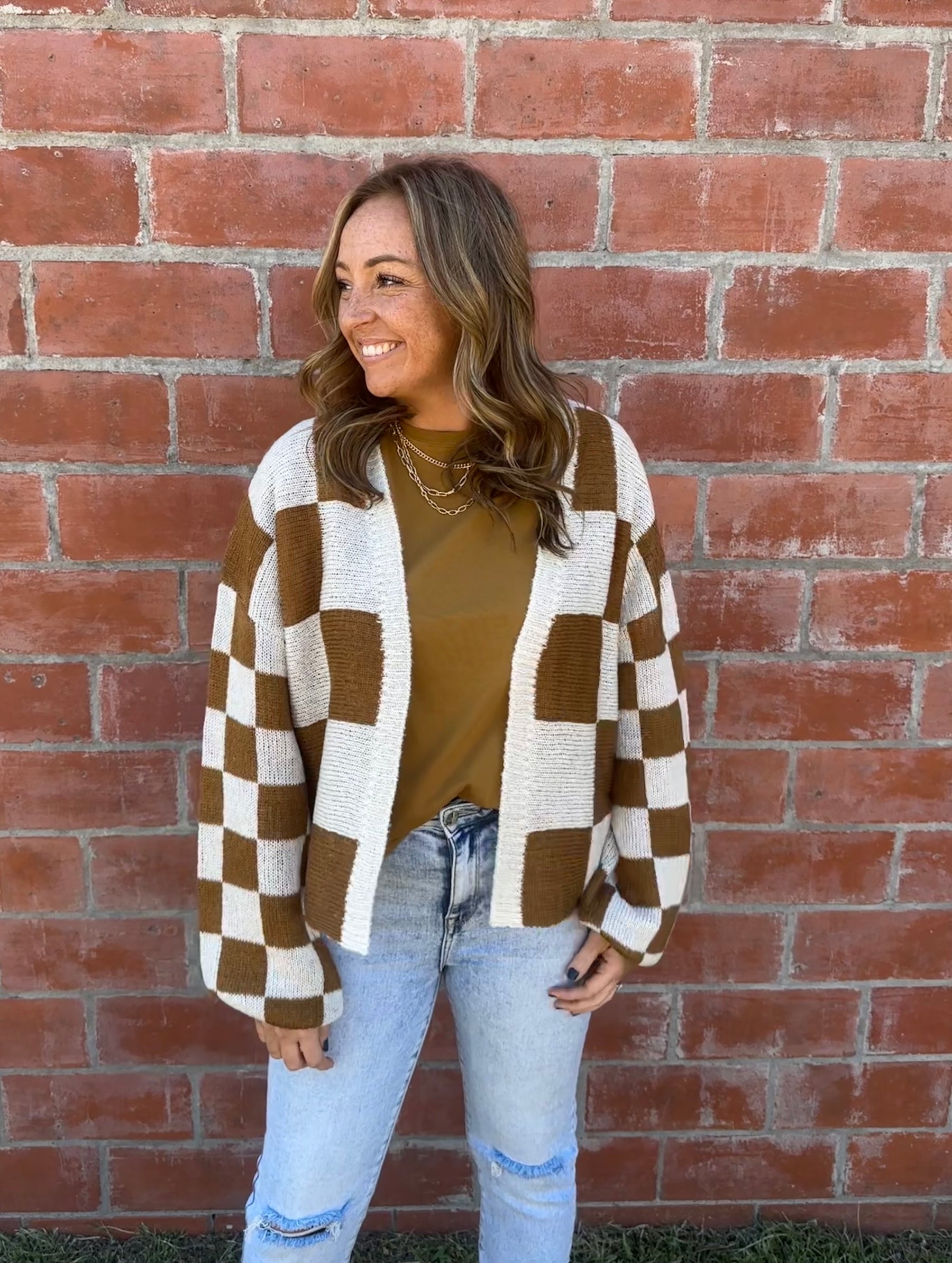 Neutral Checkered Cardi