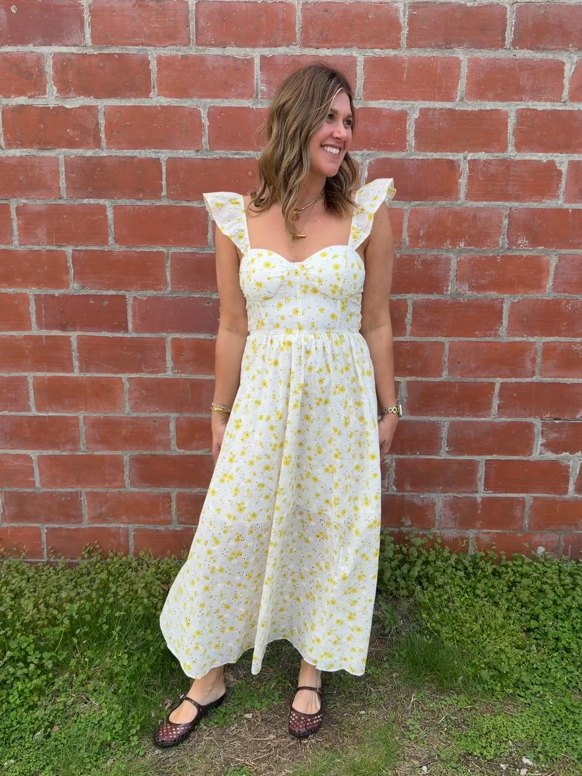 Yellow Floral Midi Dress