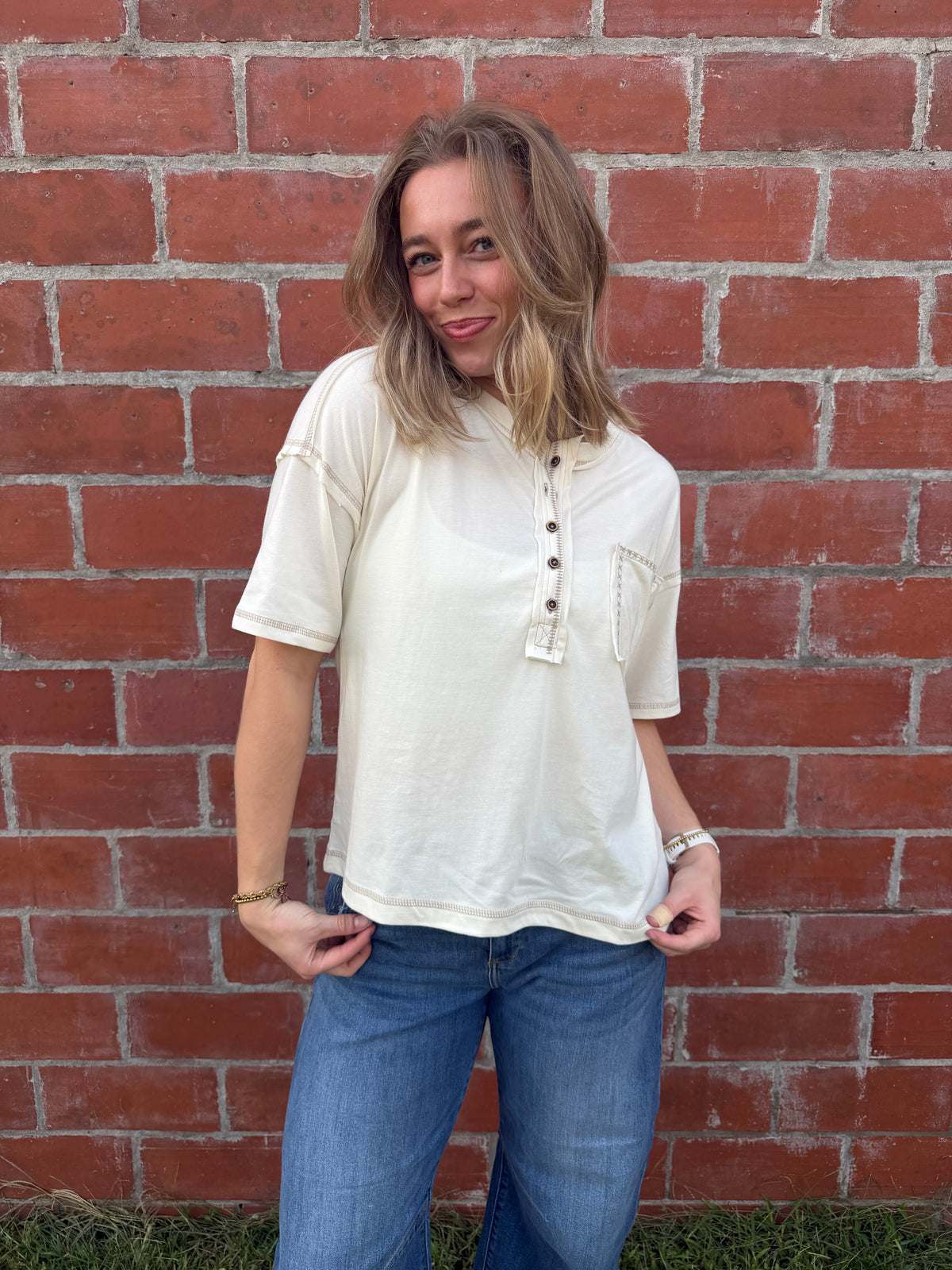 Vintage Cream Henley Tee
