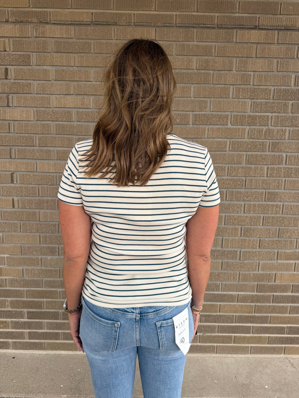 Annie Tee - Cream Blue Stripe