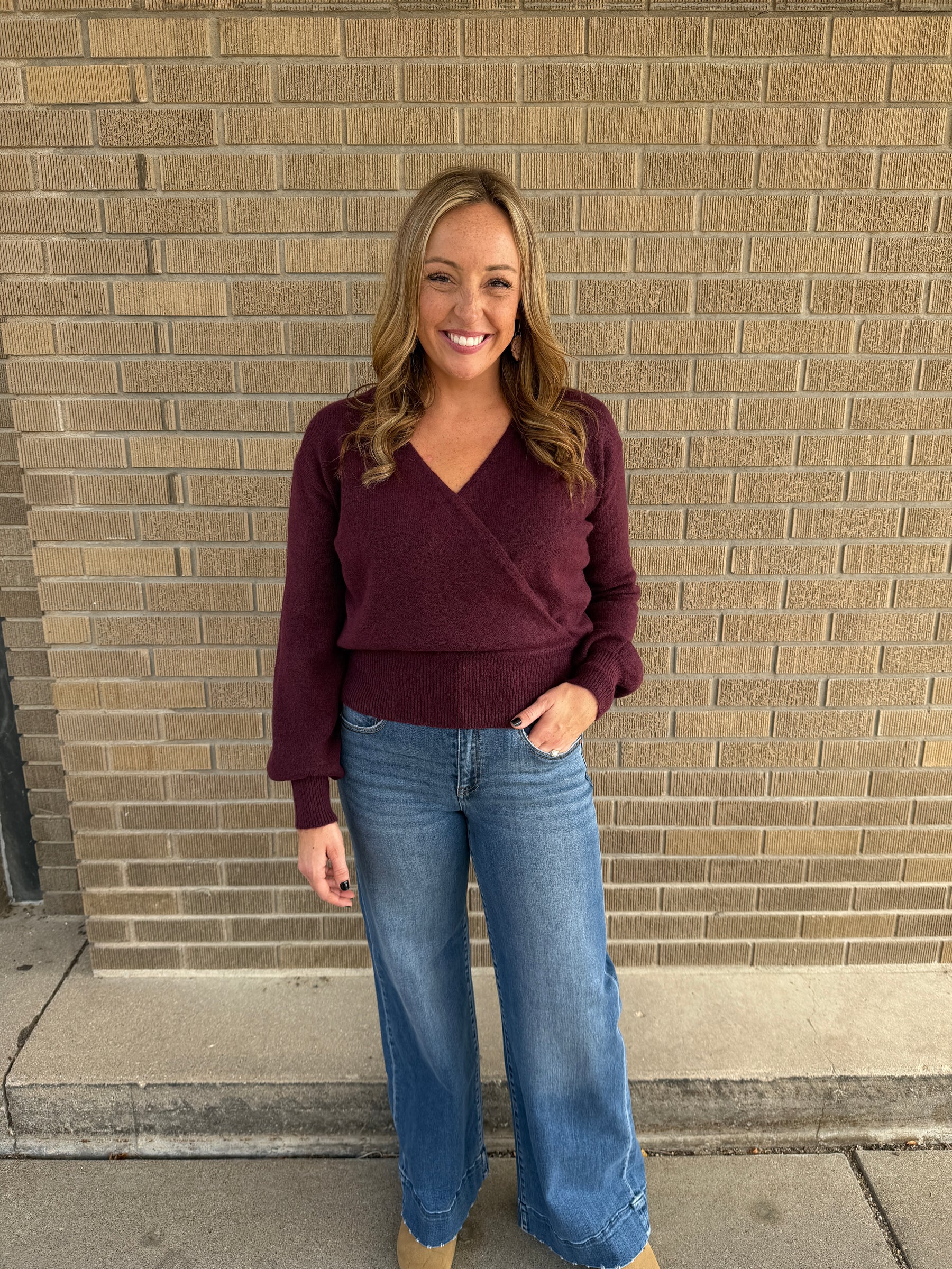 Dark Cherry Split Neck Sweater