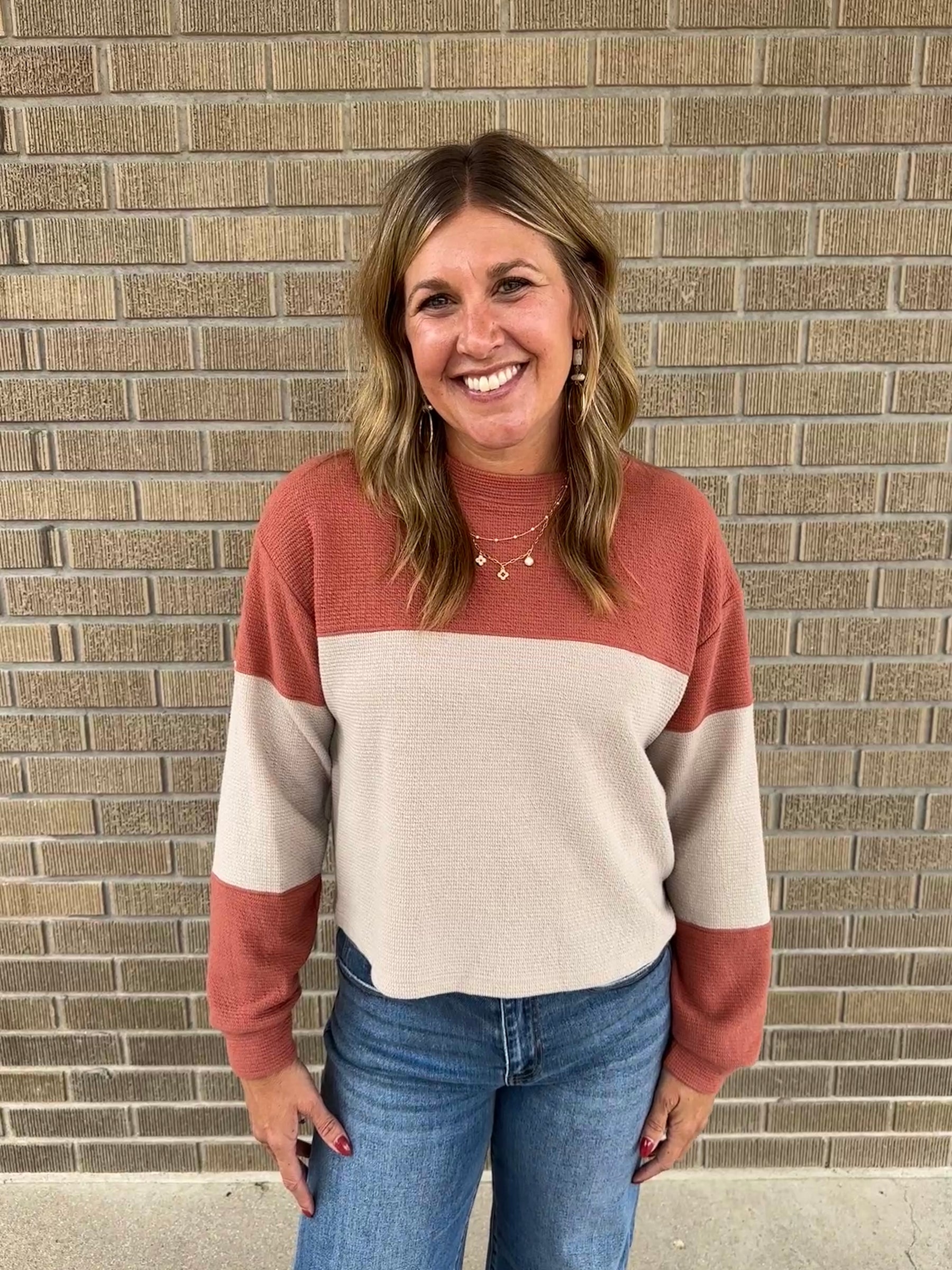 Cloudy Knit Color Block - Rust