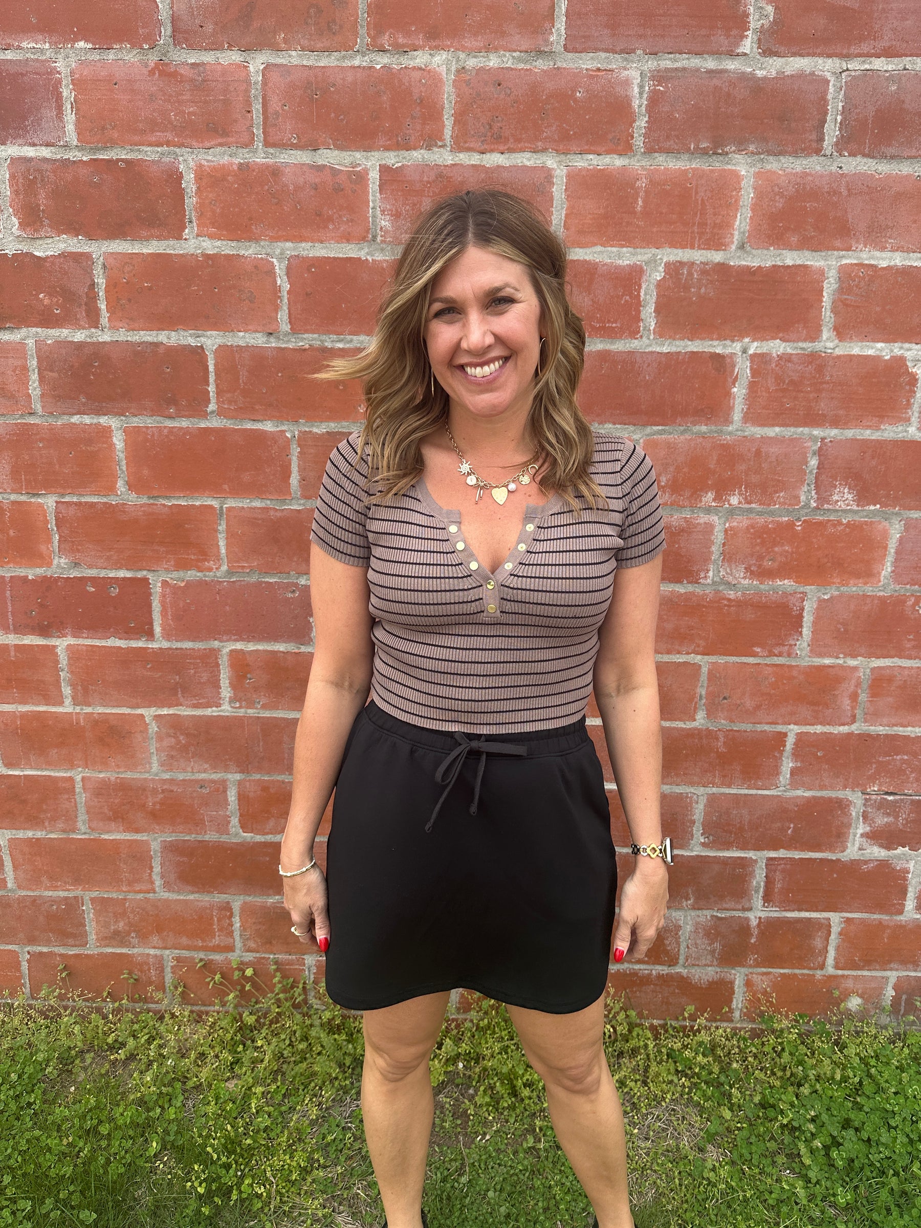 Taupe and Black Stripe Crop Sweater
