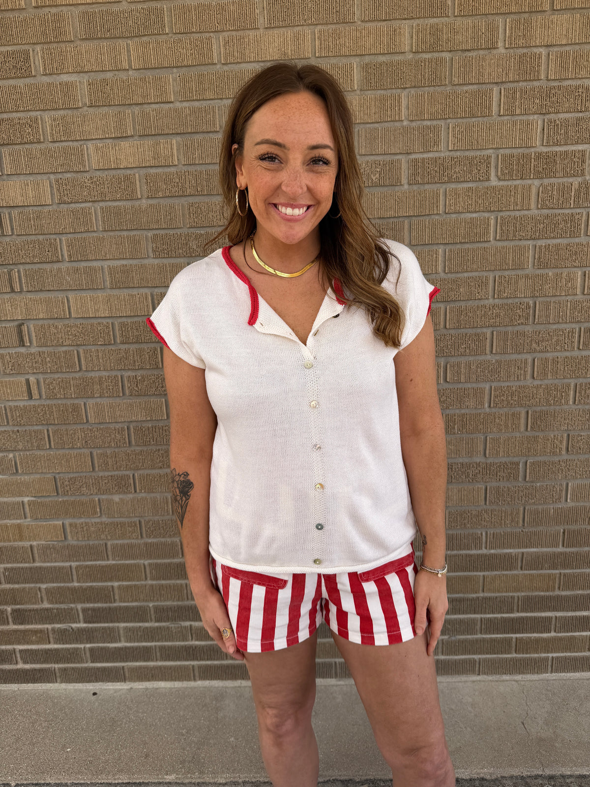 Pop of Red Sweater Top